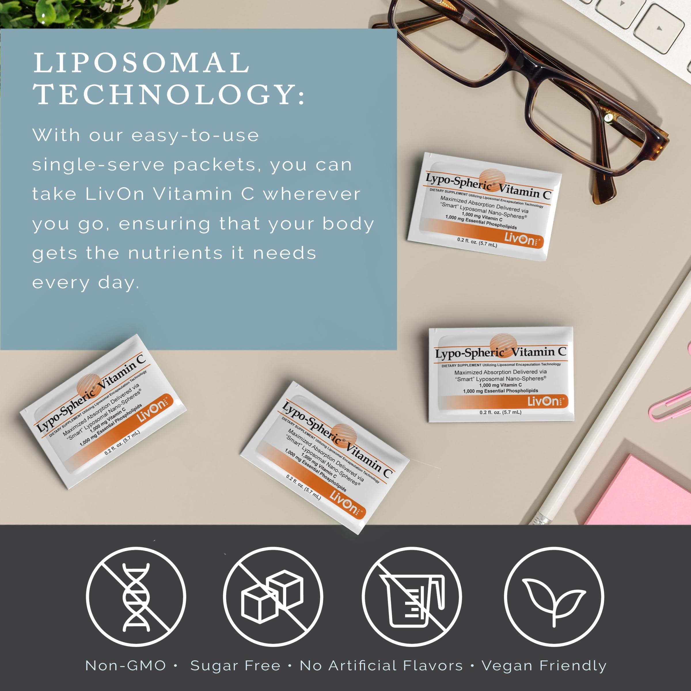 LivOn Laboratories Lypo–Spheric Vitamin C – 1,000 mg Vitamin C & 1,000 mg Essential Phospholipids Per Packet – Liposome Encapsulated for Improved Absorption – Non–GMO(12 Cartons,360 Packets) - Image 6