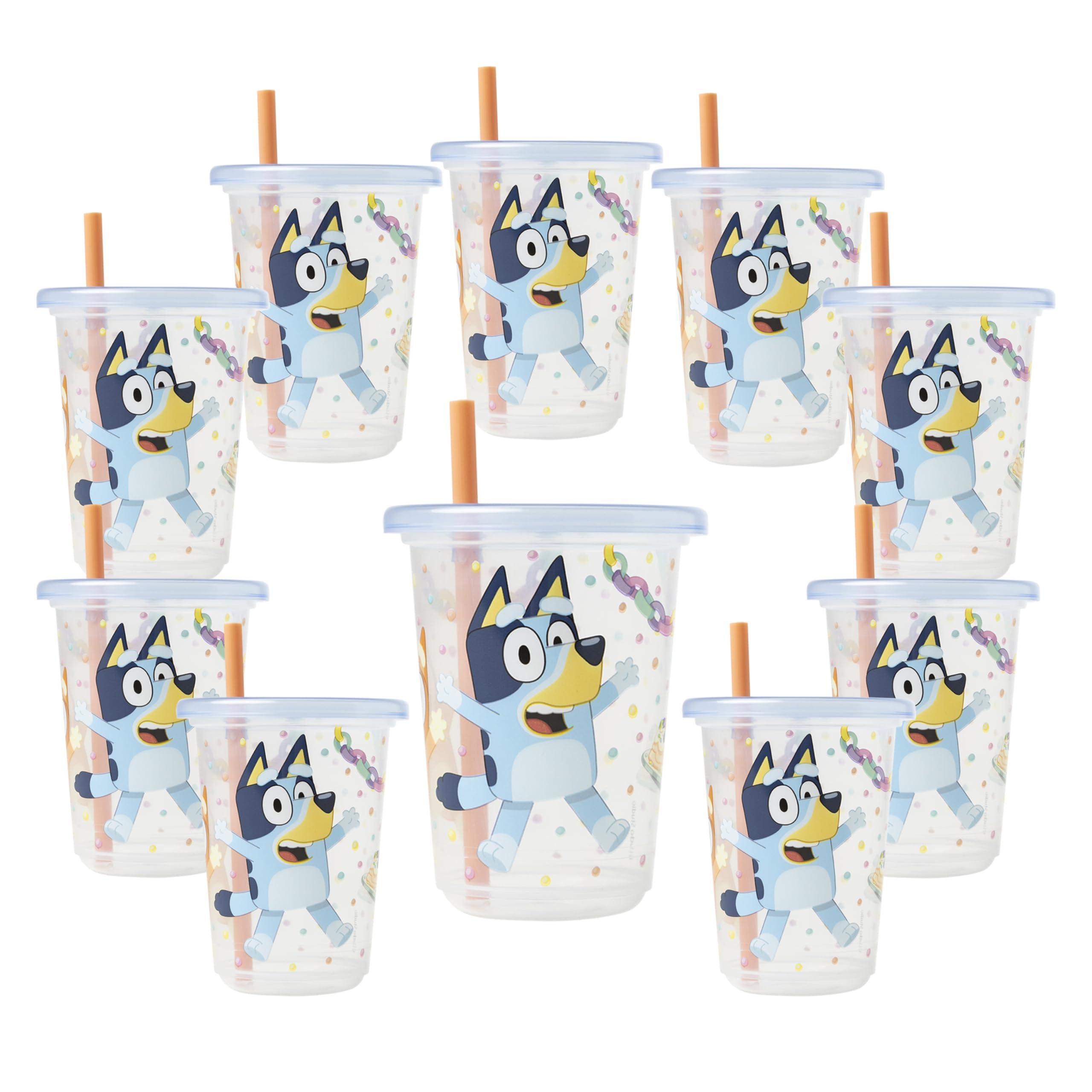 The First Years Bluey Take & Toss Toddler Straw Cups - Spill Proof Toddler Sippy Cups with Snap On Lids and Straws - Bluey Gifts and Bluey Party Supplies - 10 Oz - 10 Count - Image 1