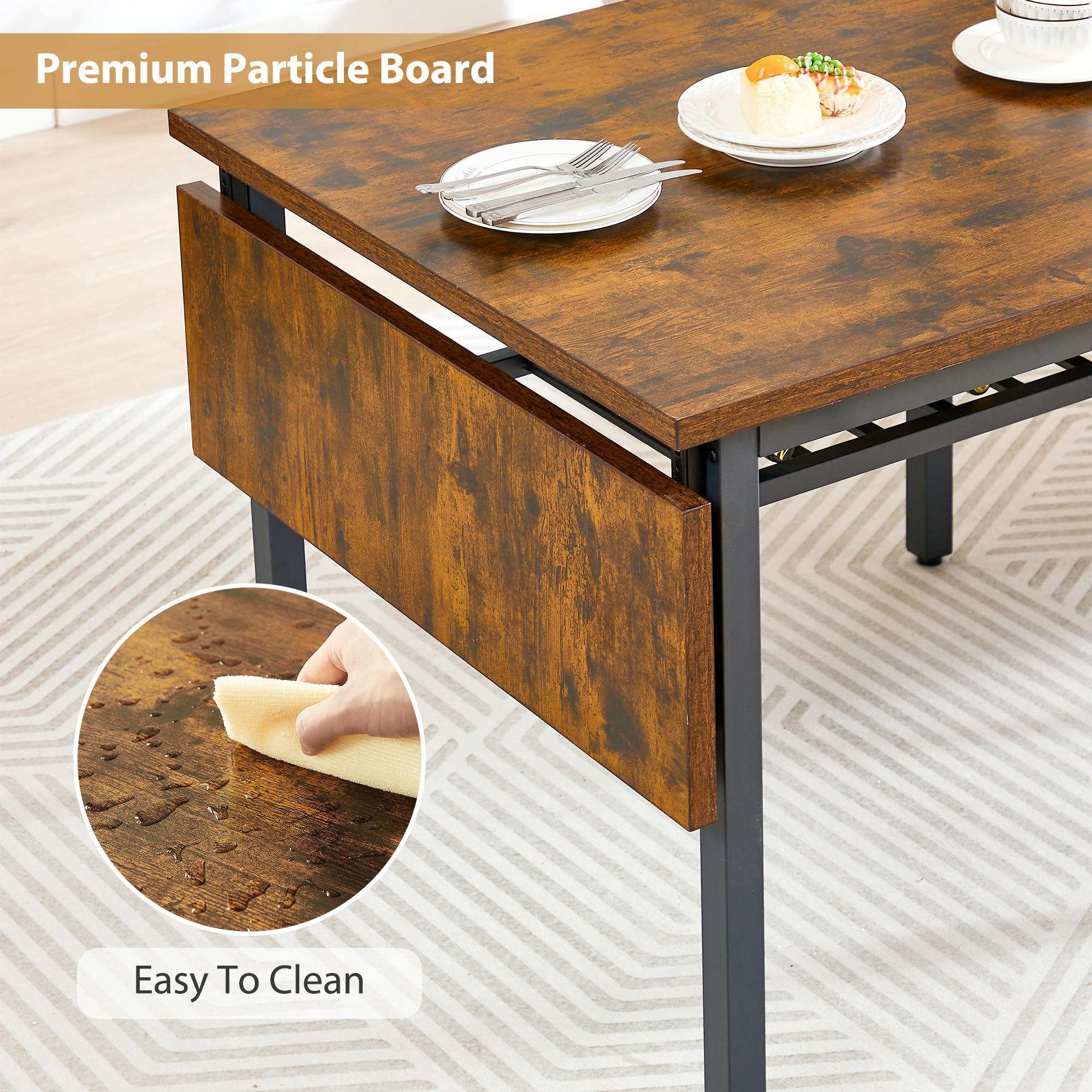 Tmsan 63.2" Folding Dining Table for 4-6 People, Drop Leaf Table with Storage Rack Extendable Kitchen Dinner Table for Small Spaces, Chairs Not Included (Brown) - Image 6