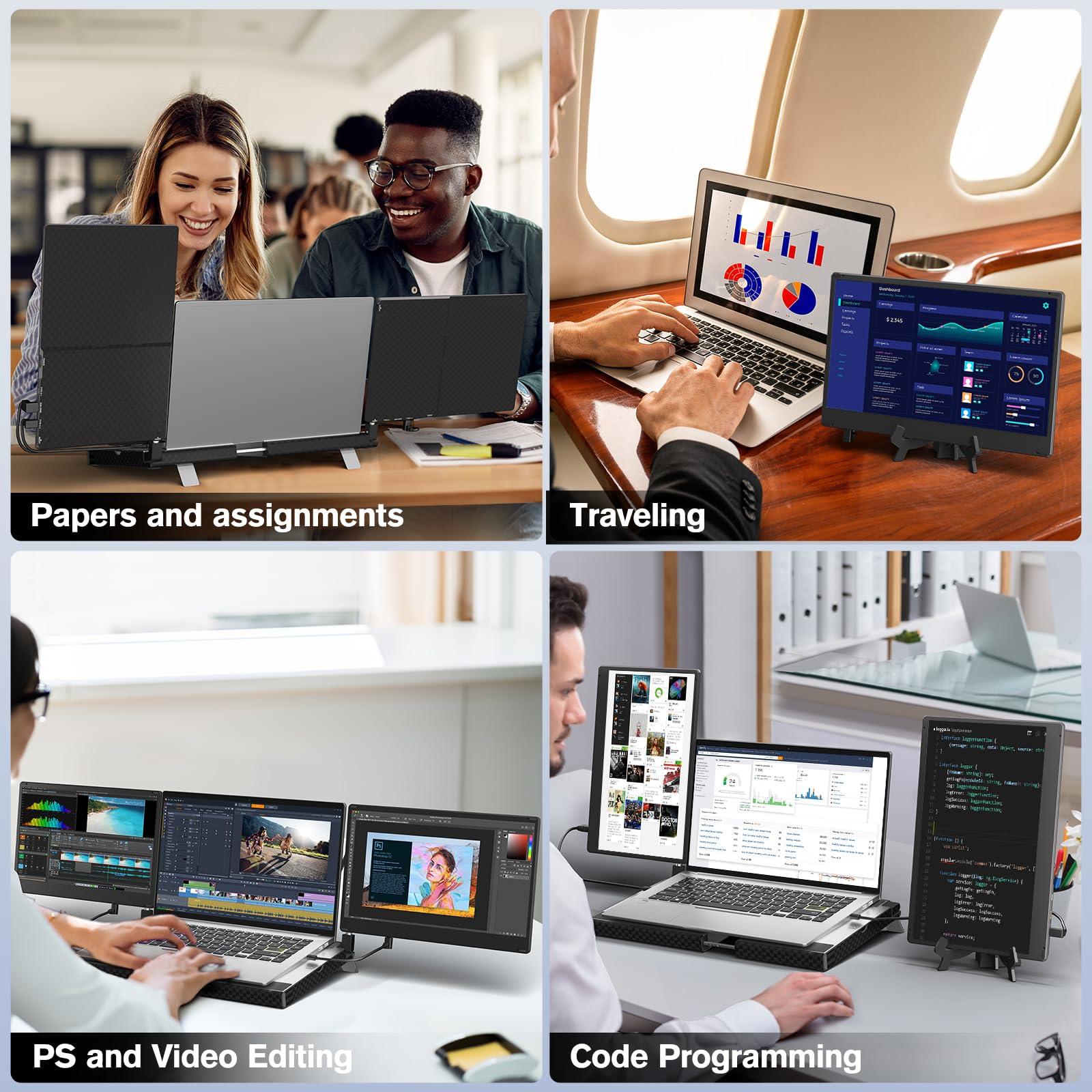 AOKER Laptop Triple Screen Extender - 14" Monitor IPS FHD 1080P HDMI USB-C Detachable Portable Display for 12-17.3 Inch Laptops Compatible with Windows Mac Chrome Surface Metal Base Travel Work Setup - Image 7