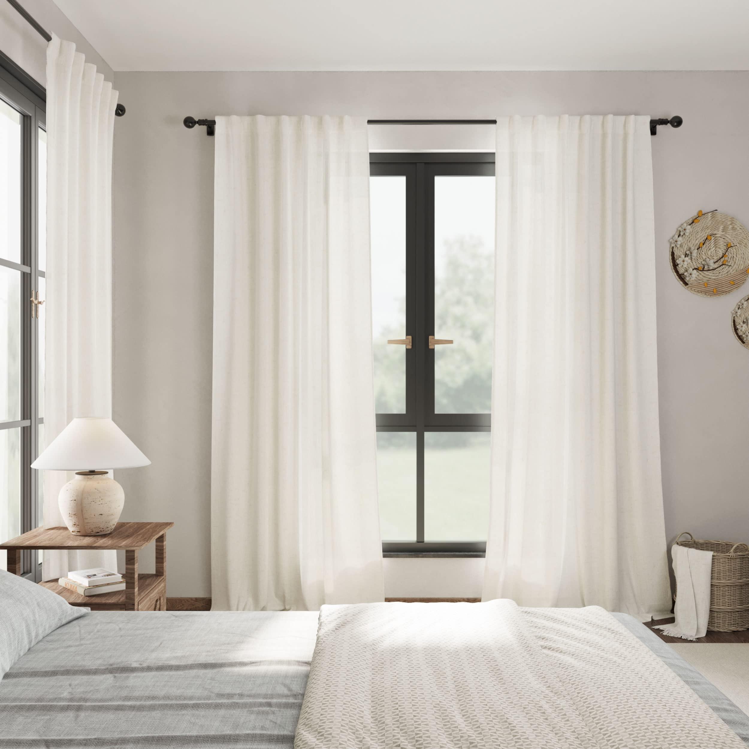 Cream Linen Curtains 102 inches Long 2 Panels Set for Living Room Extra Long Back Tab Curtains Neutral Farmhouse Light Filtering Semi Sheer Linen Drapes Ceiling to Floor for Large Window Ivory - Image 7