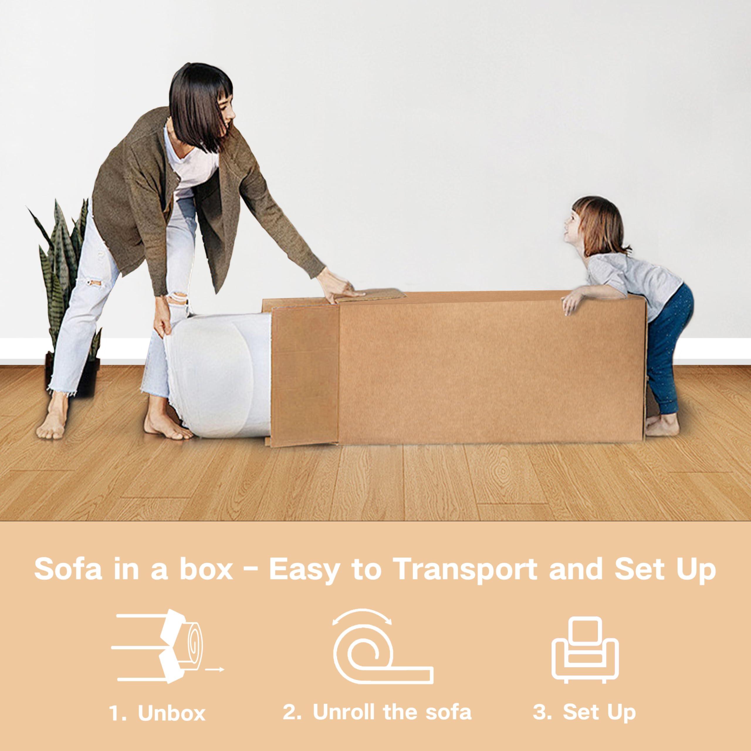 Swbvs Sofa-in-a-Box, Memory Foam 3-Seater Couch, No Installation & Easy to Transport, Deep Seat Modern Sofa with Corduroy Fabric, Couch for Living Room, Bedroom, Apartment, Home Office, Brown - Image 4