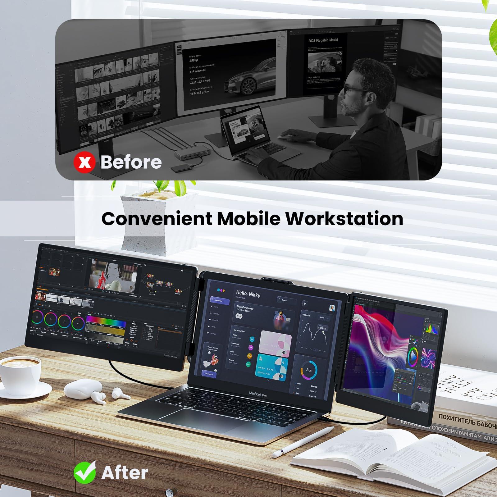 SMISEACOW Laptop Screen Extender Kwumsy S2 Triple Laptop Monitor Extender Ultra Slim 14" 1080P FHD IPS Portable Monitor for Laptop with Stand Compatible with Mac Windows Linux Switch PS4/5 - Image 6