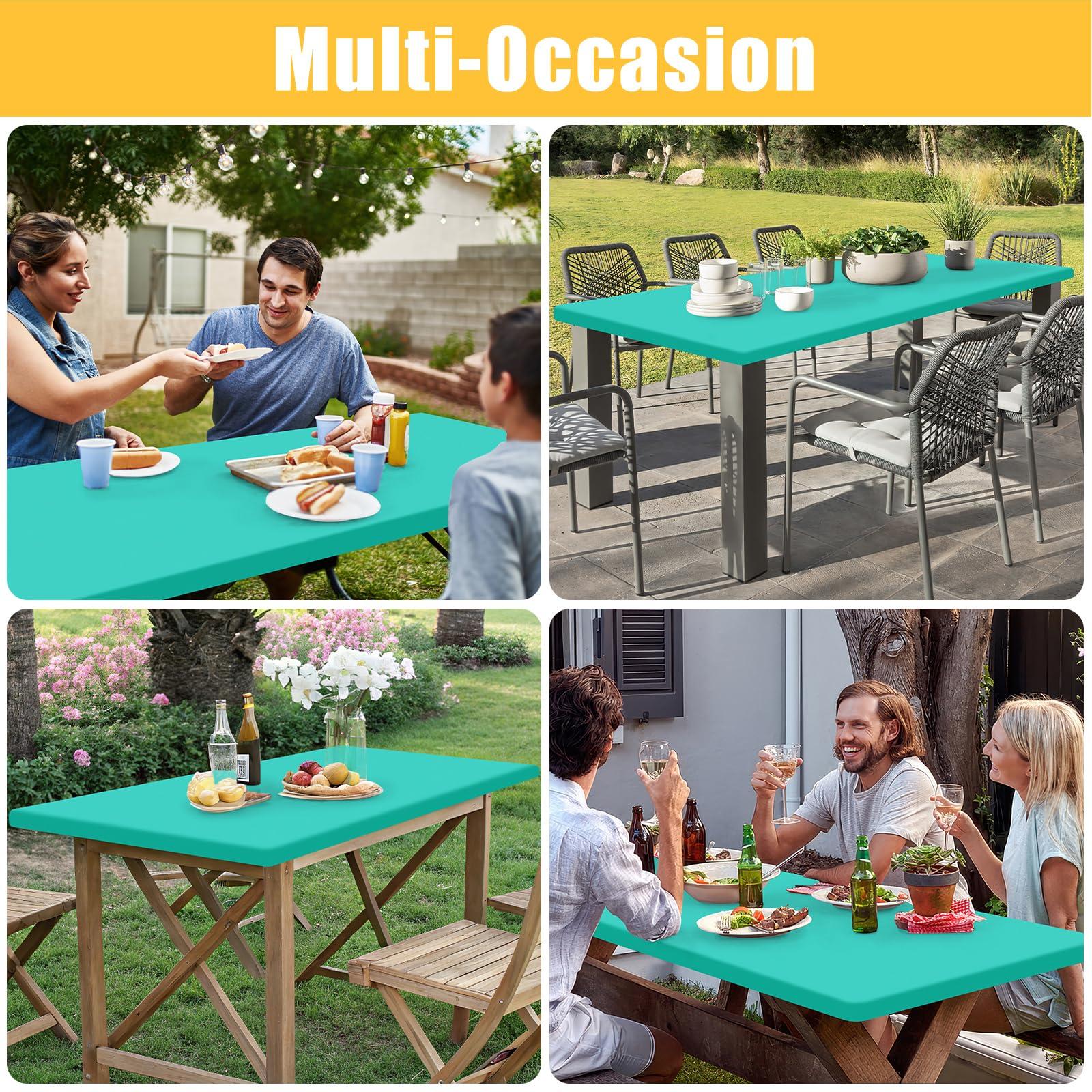 Spotjoy Rectangle Table Cloth, Waterproof Elastic Fitted Tablecloth for 6 Foot Folding Tables, Washable Polyester Tablecloths for Picnic, Camping, Outdoor (Aqua, 30"x72") - Image 6