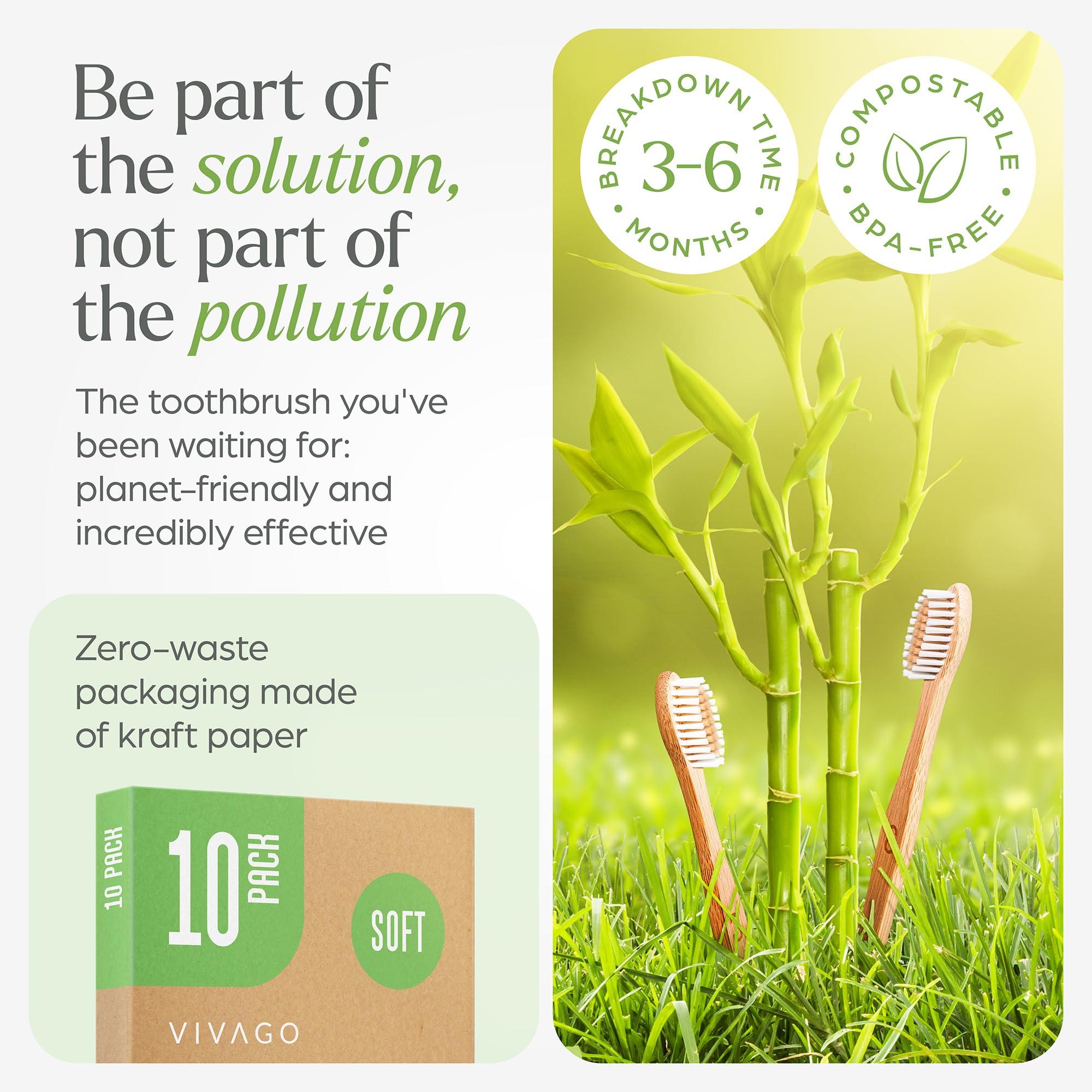 VIVAGO Bamboo Toothbrushes 10 Pack - BPA Free Soft Bristles Toothbrushes, Eco-Friendly, Natural Wooden Toothbrush - Image 6