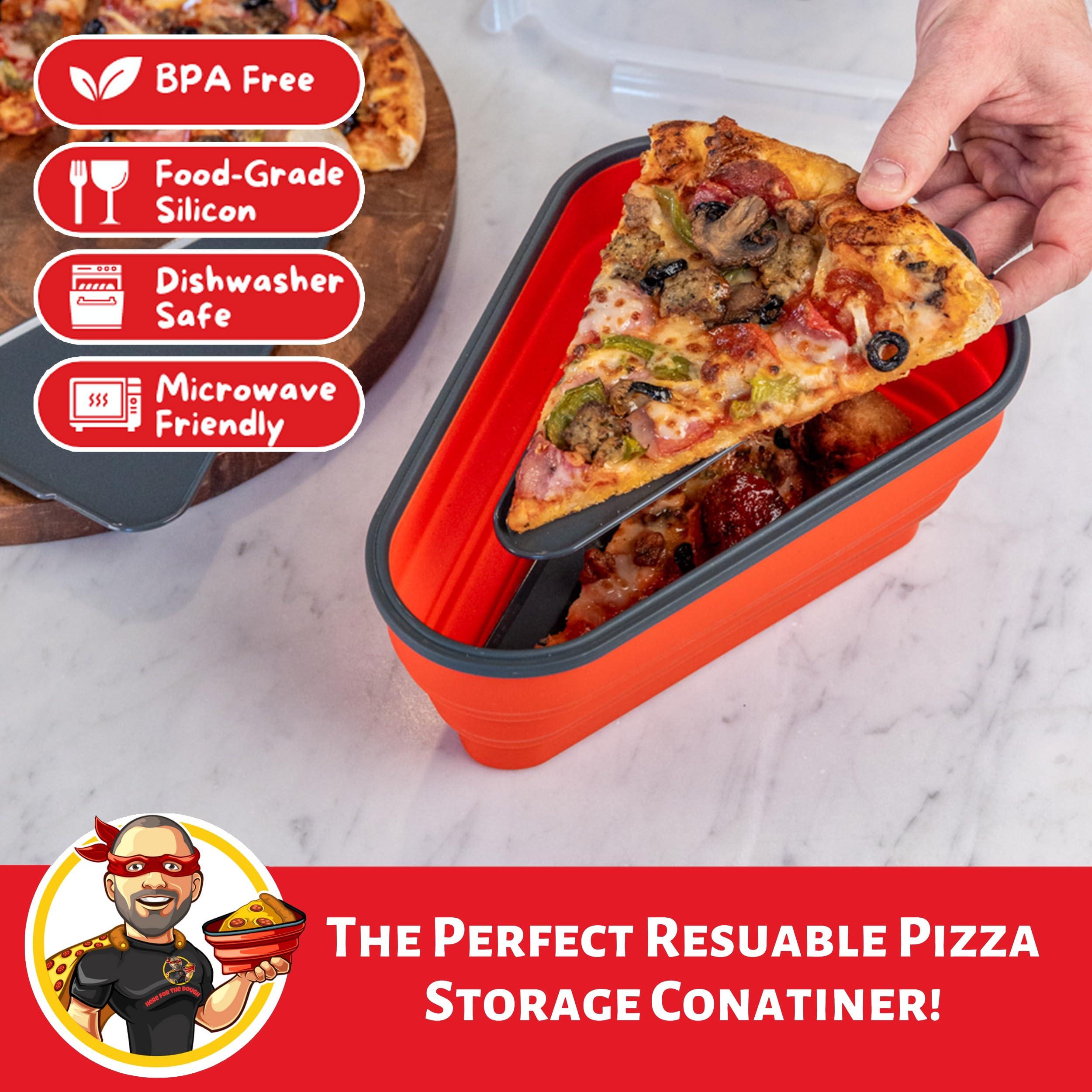 The Perfect Pizza Pack™ - Reusable Pizza Storage Container with 5 Microwavable Serving Trays - BPA-Free Adjustable Pizza Slice Container to Organize & Save Space, Red - Image 4
