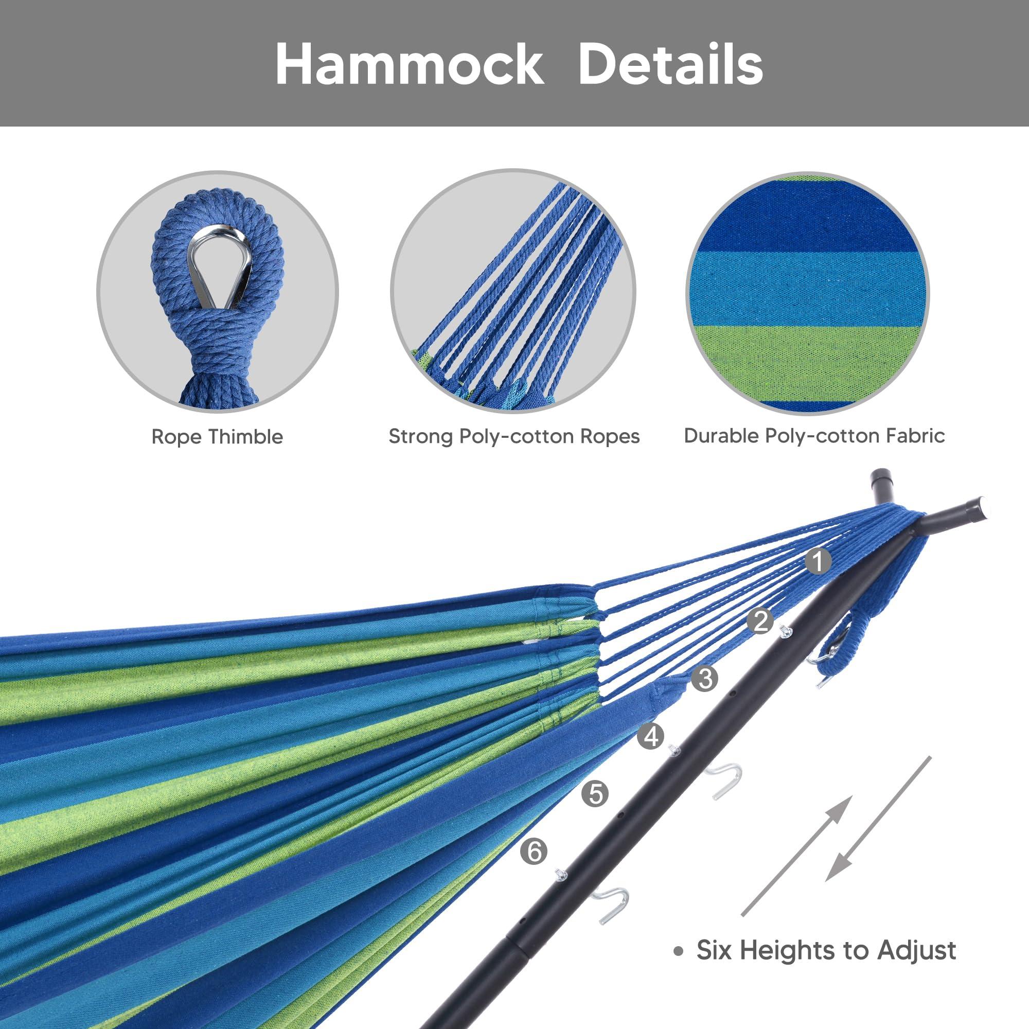 SUNCREAT 2-in-1 Hammocks Hammock Chair with Stand, 475 lbs Capacity, Heavy Duty Two Person Hammock with Stand, Patent Pending, Blue Stripe - Image 6