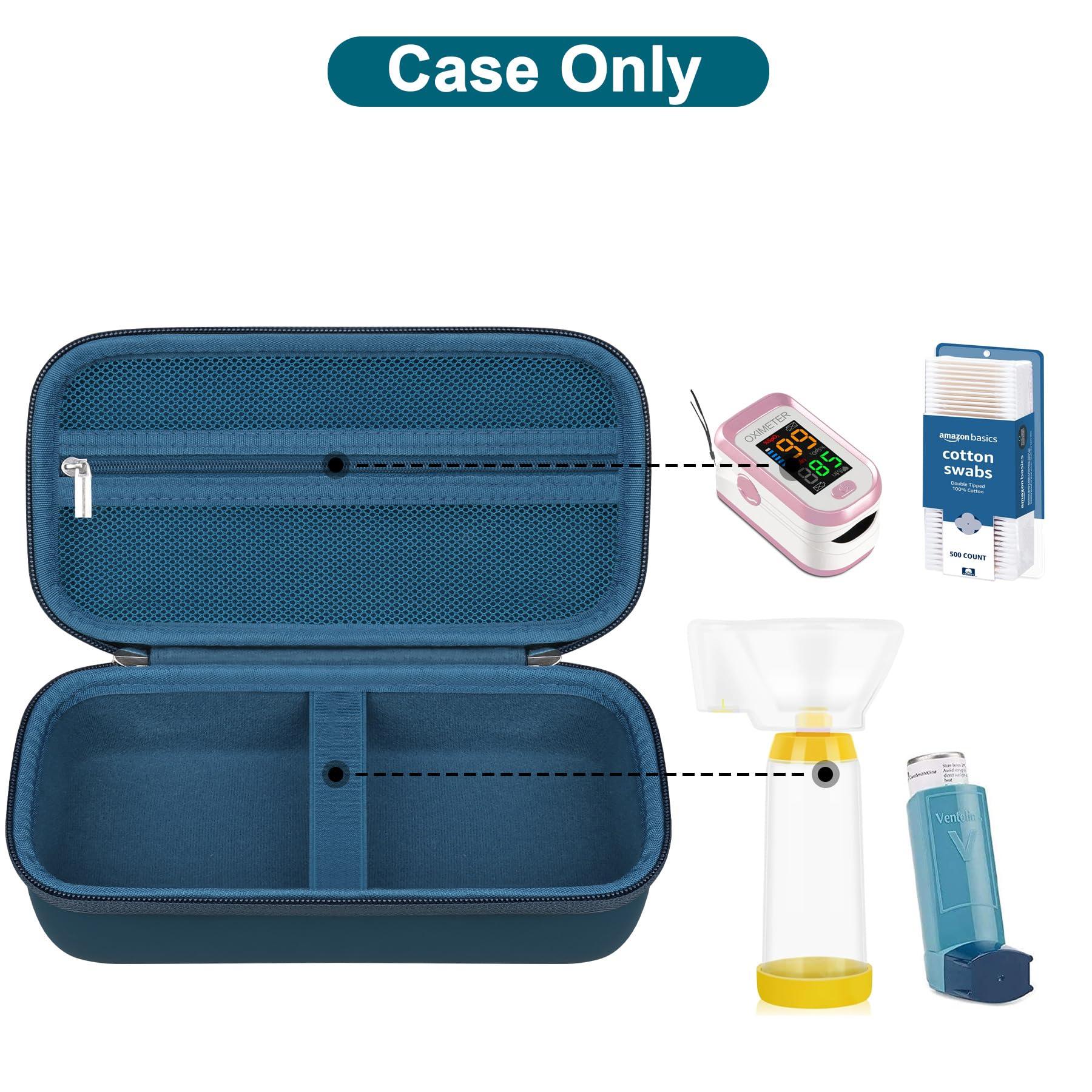 Canboc Carrying Case for Asthma Inhaler, Handheld Spacer for Adults and Kids, Mask, Inhaler Spacer Bag with Removable Shoulder Strap, Mesh Pocket fit Medicine or Essentials, Blue (Case Only) - Image 2