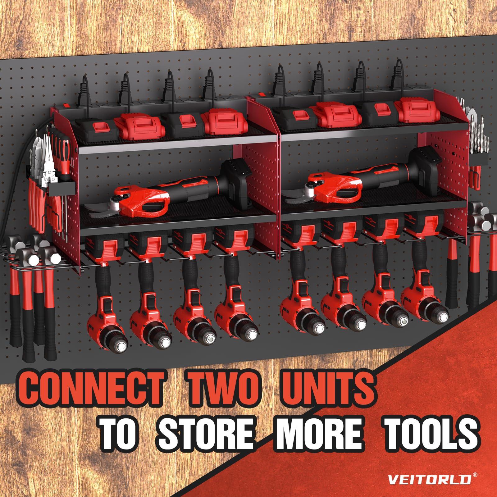 Veitorld Power Tool Organizer with Charging Station - 4 Drill Holders - Heavy Duty Modular Wall Mount Rack for Garage, Tool Storage Organizer - Gifts for Him Men Dad Husband Anniversary - Image 8
