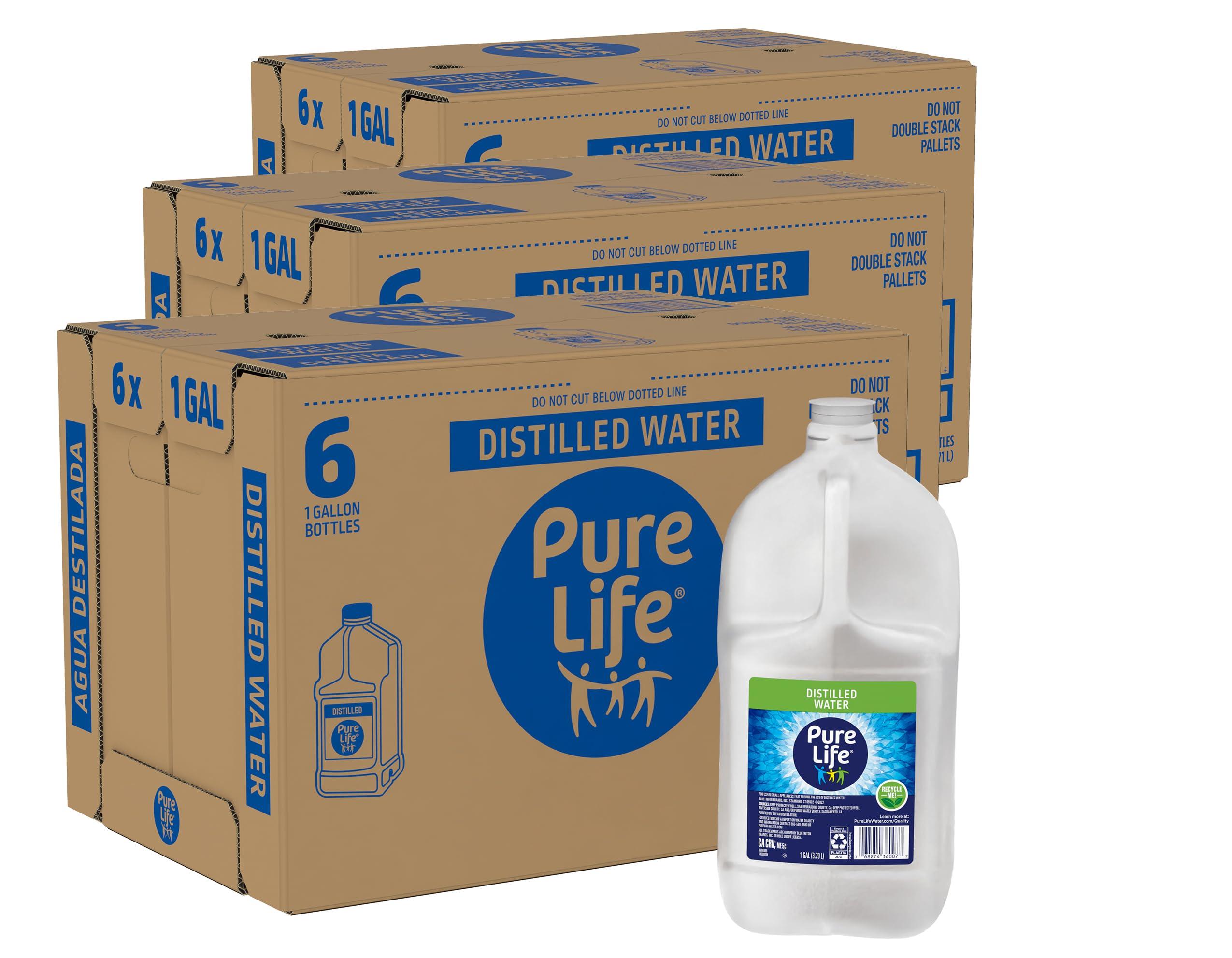 Distilled Water Gallons - 3 Cases of 6 Side Handle 1-Gallon Bottles - 3 Cases (18 Total Gallons)