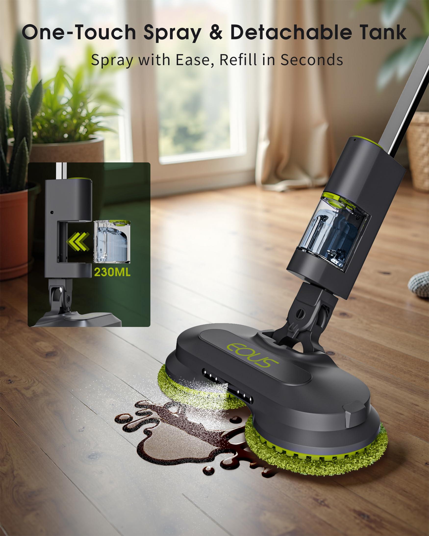 eous Cordless Electric Mop, with Detachable Water Tank & Water Sprayer, LED Headlights & Large Capacity Battery Self-Propelled Electric Spin Floor Mop for Floor Cleaning, Floor Cleaner Supported - Image 2