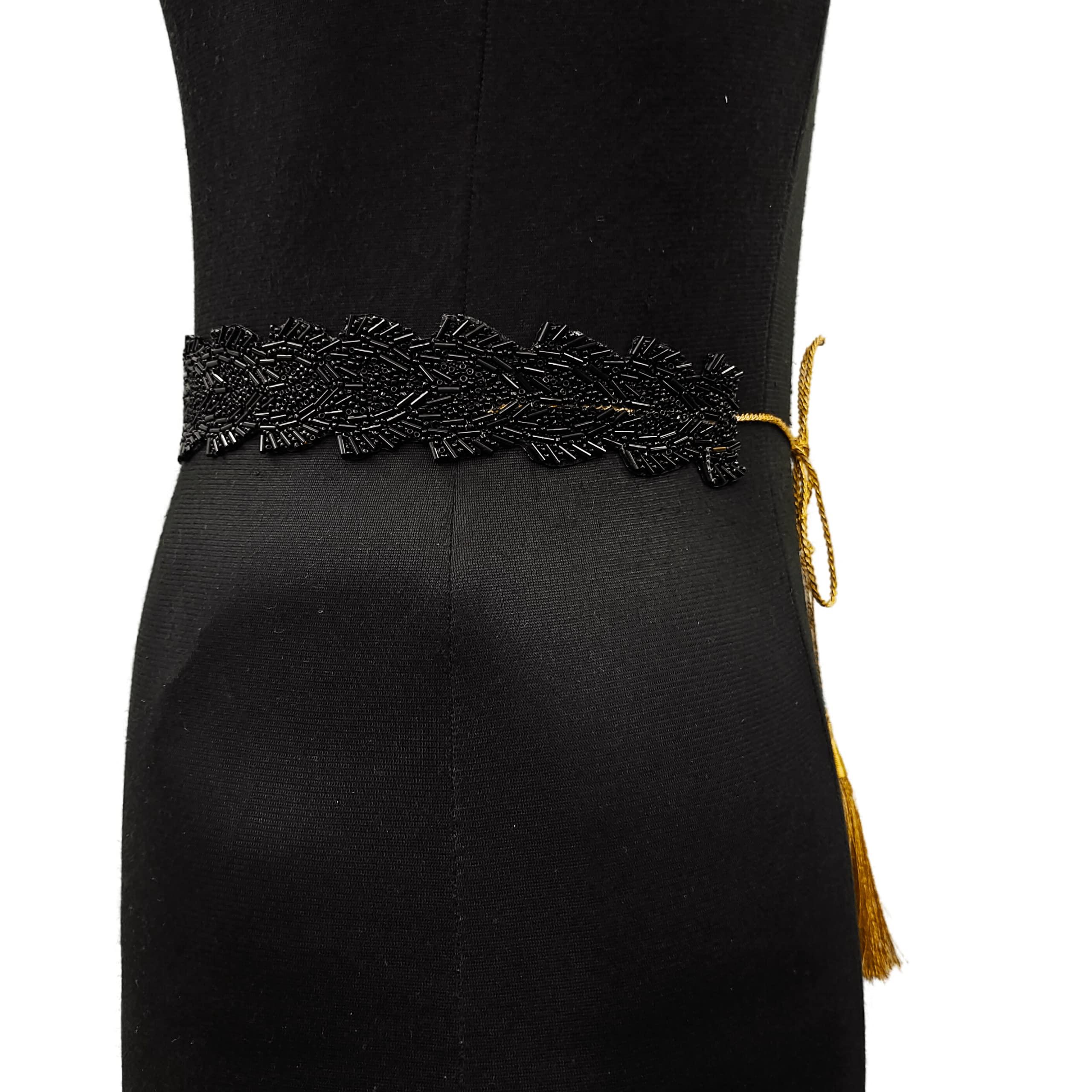 Purala Women's Fabric Kamarband Saree belt waist hip Waist for saree Girl gaun women Lehnga choli Tredisnal Hand Work bally chain cloth Belt (17 black aro pan) - Image 3