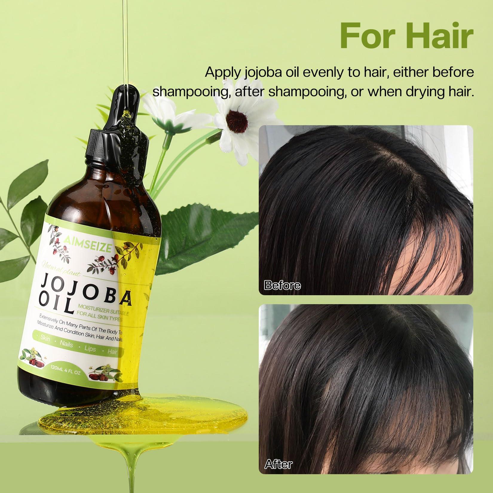 AIMSEIZE Jojoba Oil Organic (4oz), 100% Pure Stimulate Growth for Hair & Eyebrows, Moisturizing Massage Oil for Face, Hair, Skin & Nails - Image 6