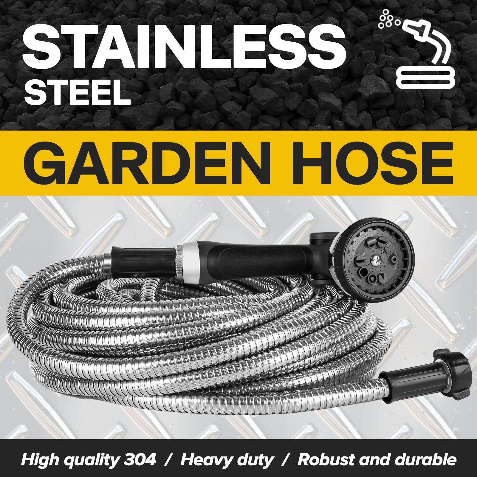 Ainpota Metal Garden Hose Water Hose 100ft Heavy Duty Stainless Steel Water Pipe with Sprayer & Nozzle Flexible Lightweight Hose No Kink Pet Proof Hose for Yard, Outdoors, Rv - Image 3