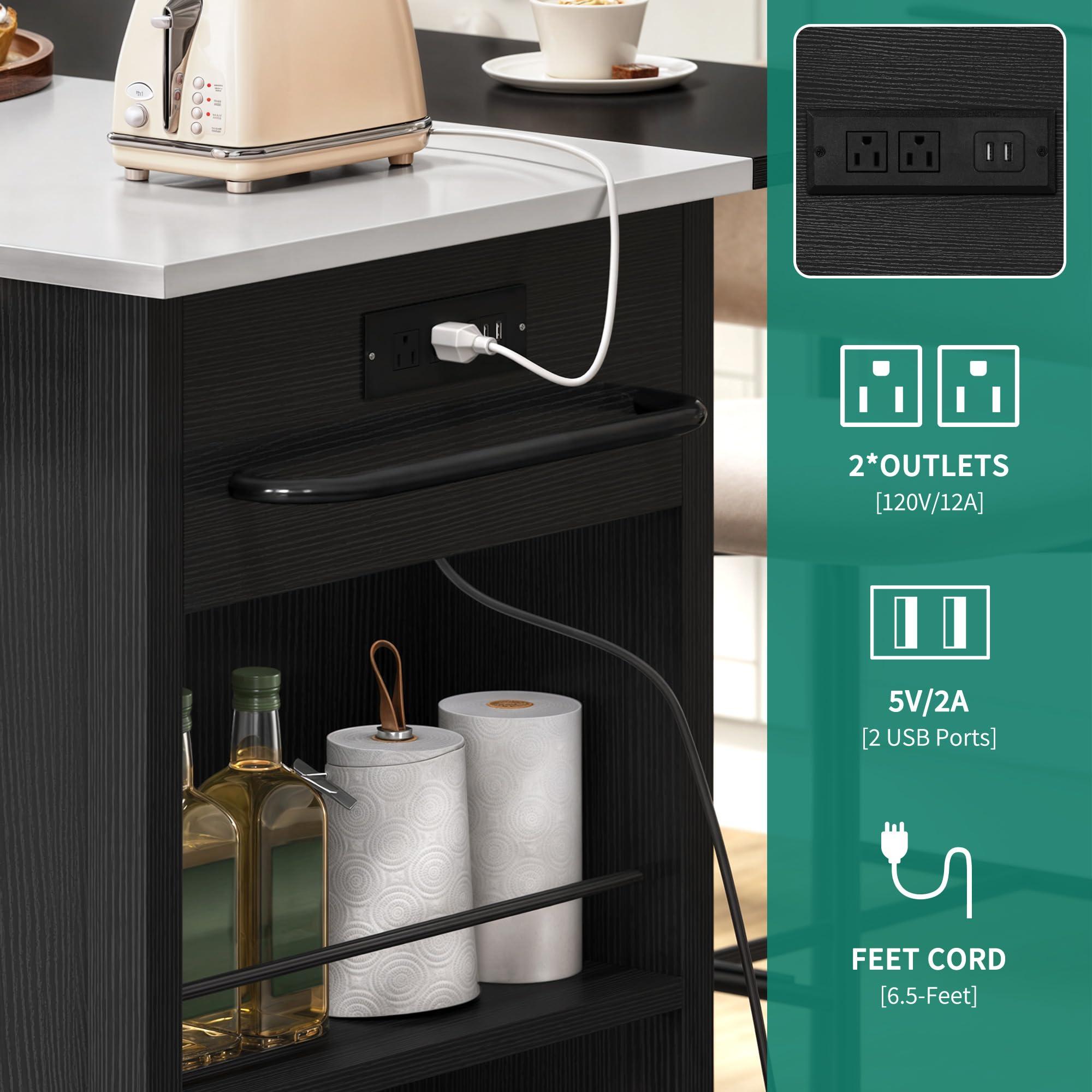 YITAHOME Kitchen Island with Drop Leaf, 47 Inch Mobile Stroage Islands with Stainless Steel Top, Rolling Island Table with Power Outlet, Adjustable Shelves, Spice Rack, Towel Rack for Kitchen, Black - Image 7