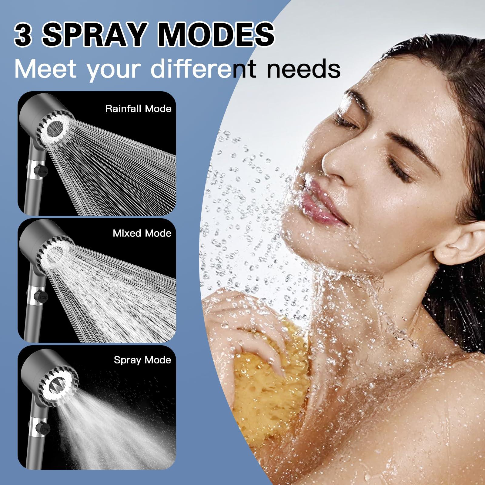 FLUPEYA Filtered Shower Head with Handheld, High Pressure Shower Heads 3 Spray Mode with ON/OFF Switch, Power Wash for Bathroom Cleaning, Shower Head with Filters Prevents Dry Skin and Damaged Hair - Image 5