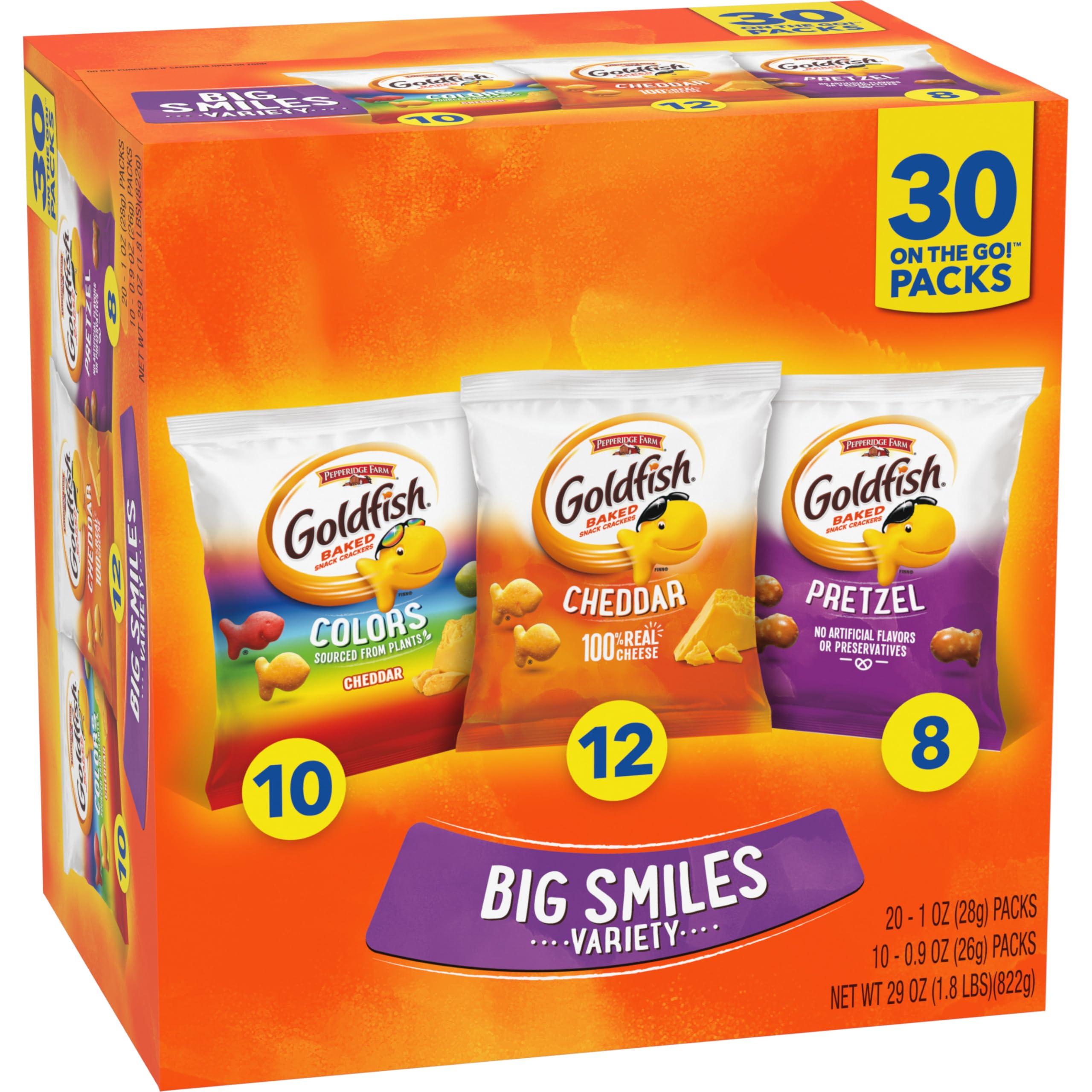 Goldfish Crackers Big Smiles Variety Pack with Cheddar, Colors, and Pretzels, Snack Packs, 30 Ct - Image 8