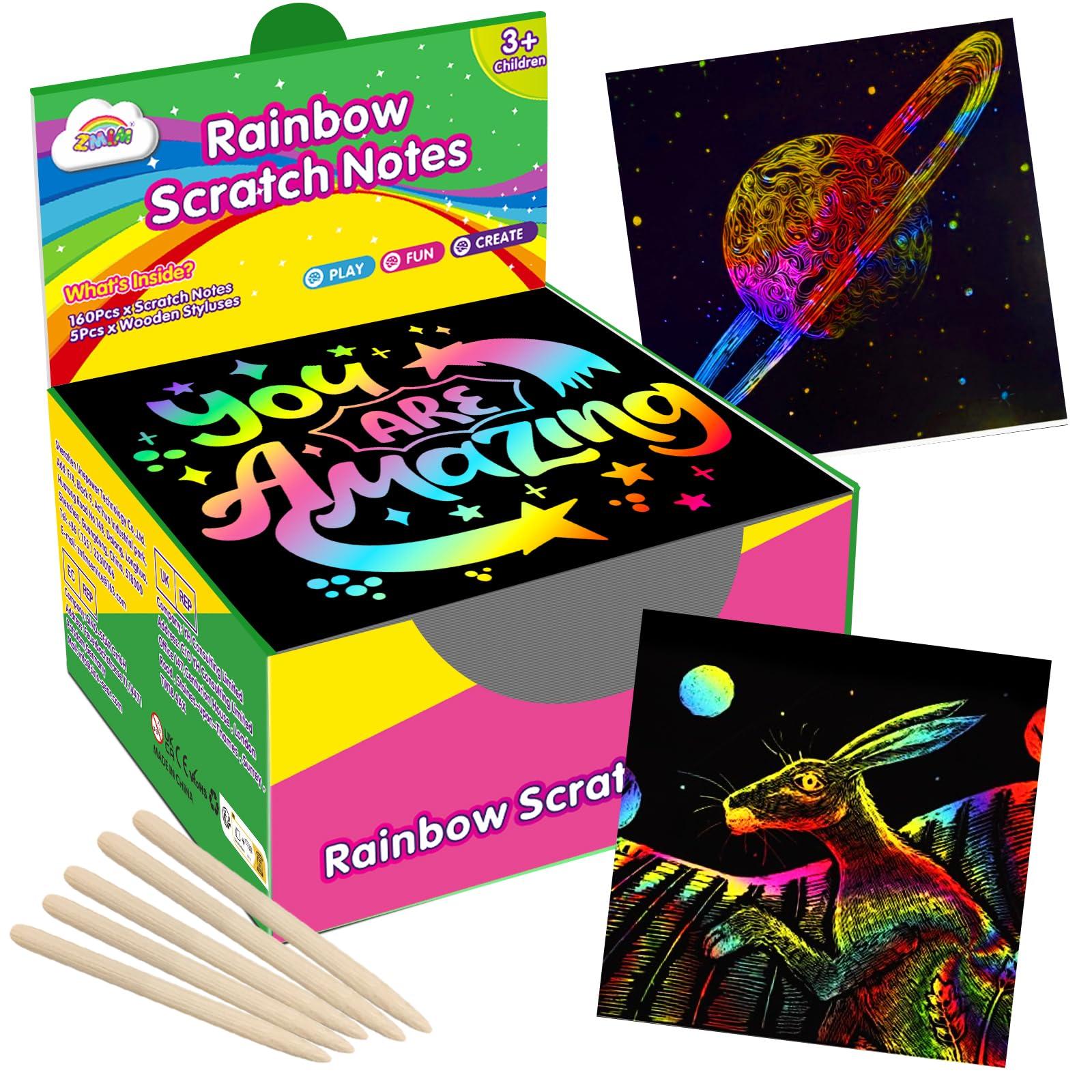 ZMLM Rainbow Scratch Paper Art Crafts Mini Notes Kids Gifts 4 5 6 7 8 9 10 Years Old Girls Boys Students Teens Classroom Prizes Supplies School Birthday Party Travel Toy