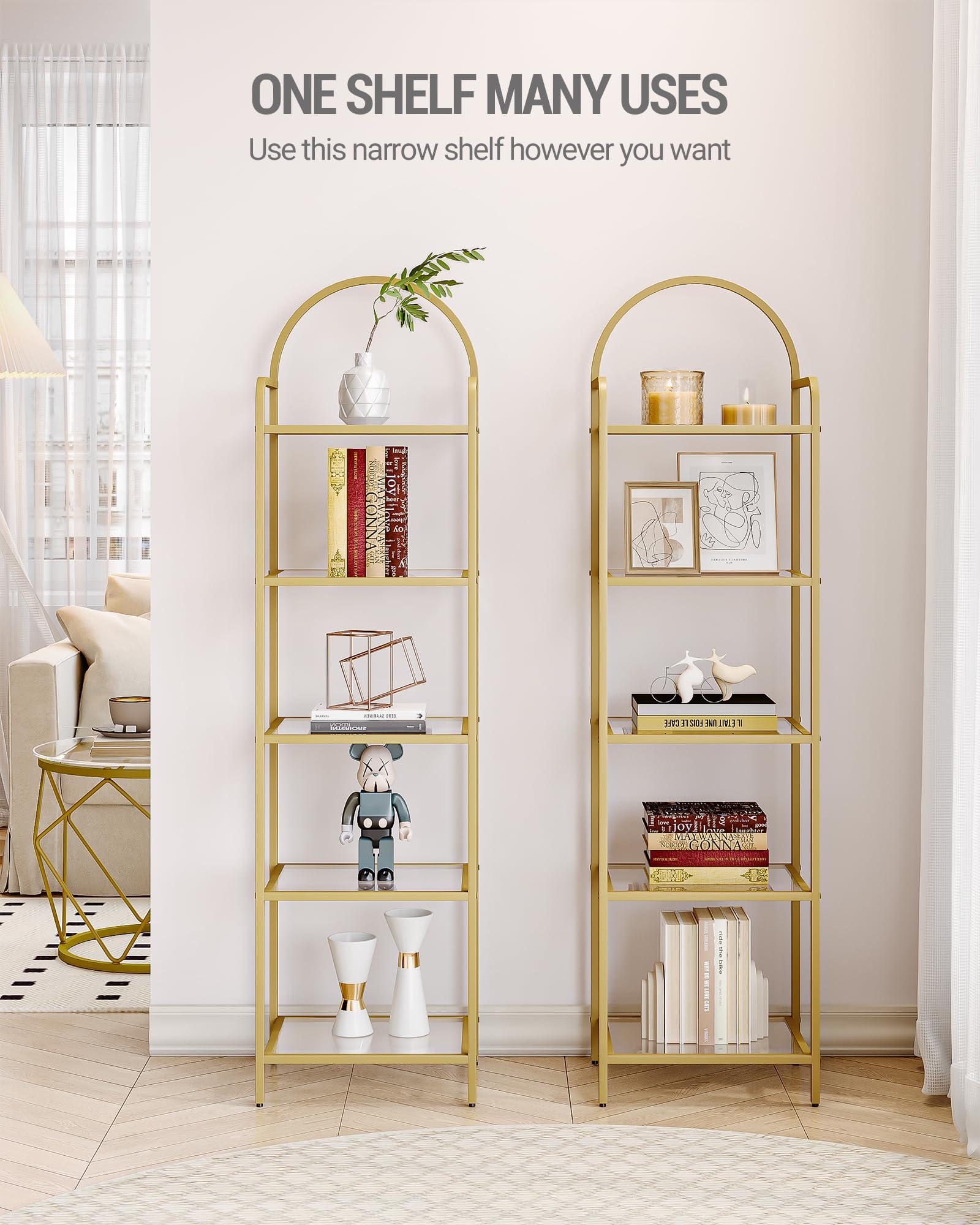 Hzuaneri Bookcase Bookshelf, Tempered Glass Bookshelves, Slim Shelving Unit for Bedroom, Bathroom, Home Office, Steel Frame, 6 Tier Gold BC10601G - Image 3