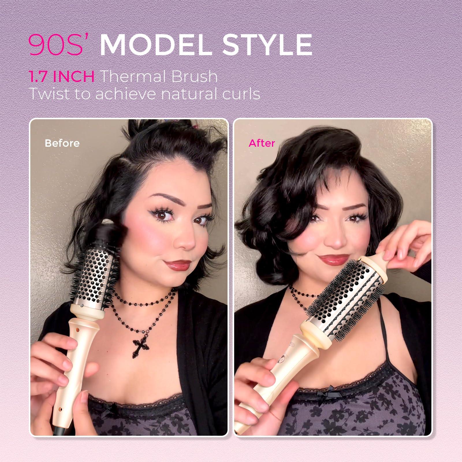 TYMO STYLUX Thermal Brush Heated Round Brush Blowout Volumizer, Hair Straightener and Curler 2 in 1, Flexi-Fit Tech, Dual Voltage, Quick & Easy, Pink, Hair Straightening, Curling Styler Tool - Image 4