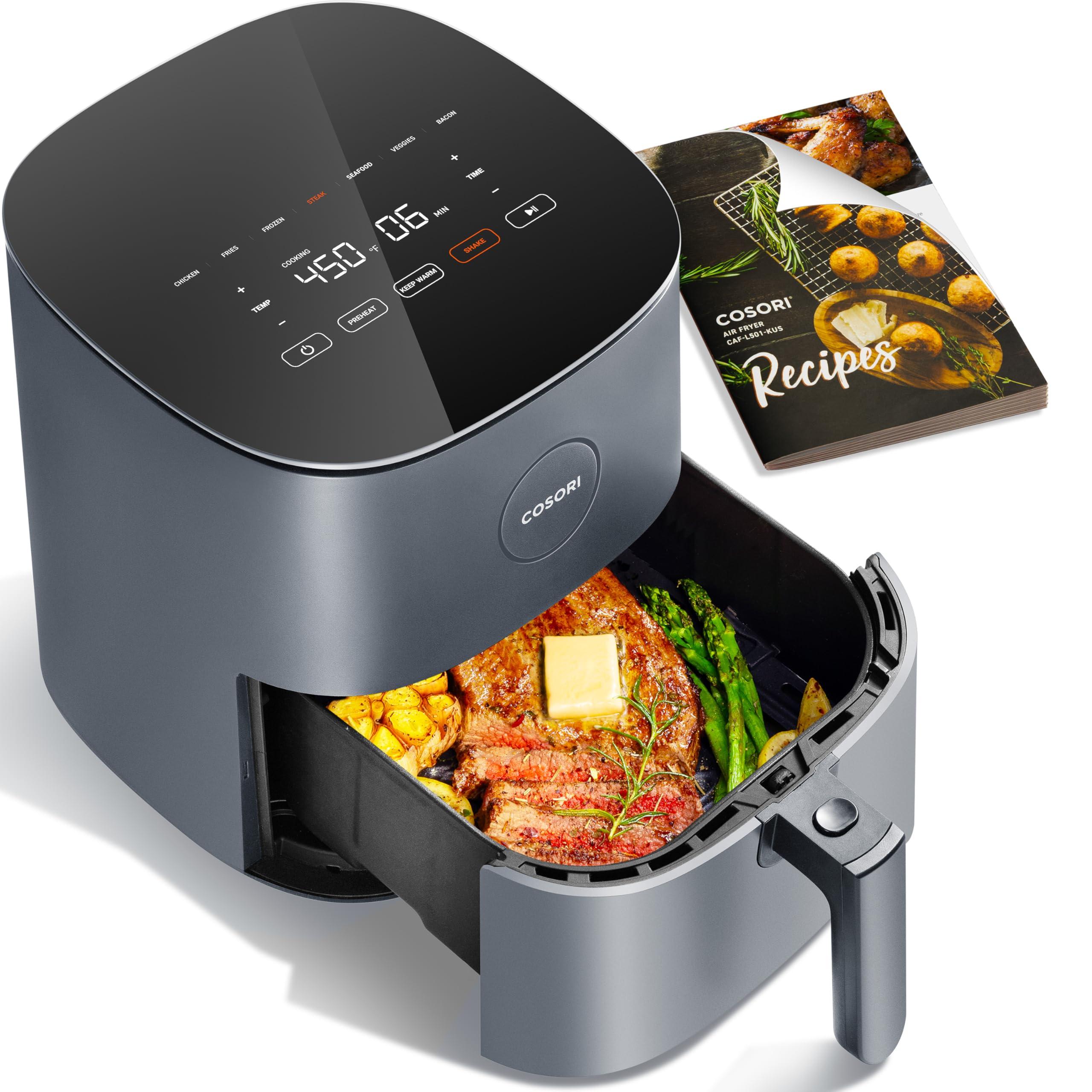 COSORI Air Fryer Pro 9-in-1, Compact 5QT, 450℉: Half Time & Chef-Grade Cook, One-Wipe Clean Glass Panel, 130+ In-App Recipes with Nutritional Info, Nonstick & Dishwasher-Safe Basket, Gray