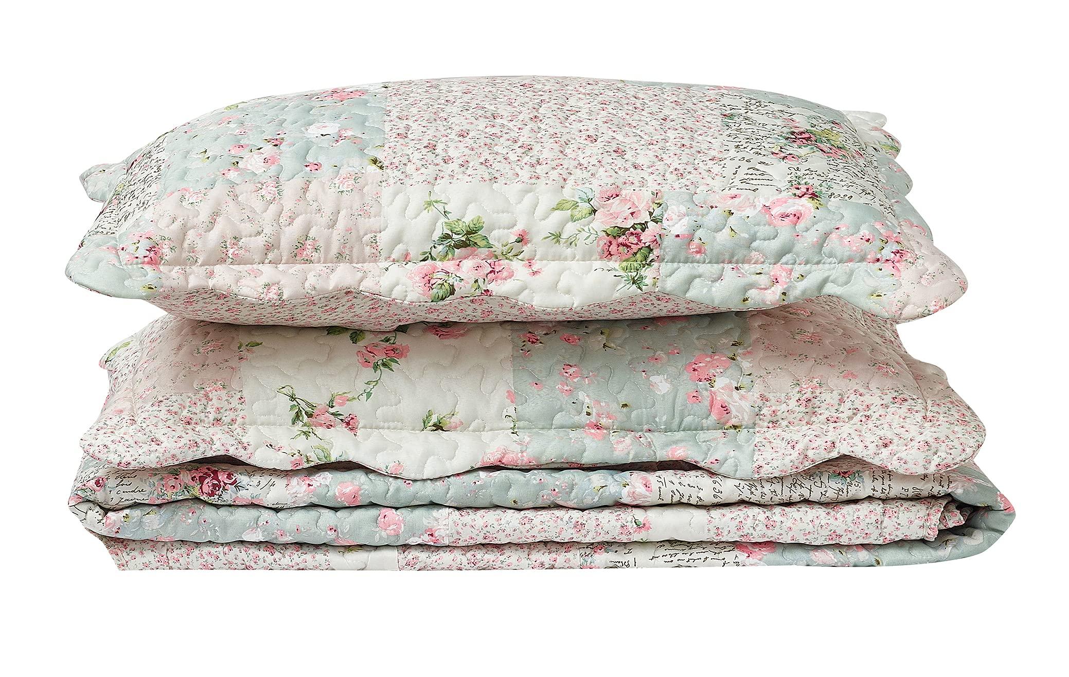 Brilliant Sunshine Rose and Sage Quilt Set, 3-Piece Bedding Sets, Traditional Patchwork Design, Washable and Reversible Bedspread, Soft Lightweight Coverlet, All-Season, Full/Queen, Light Pink Green - Image 7