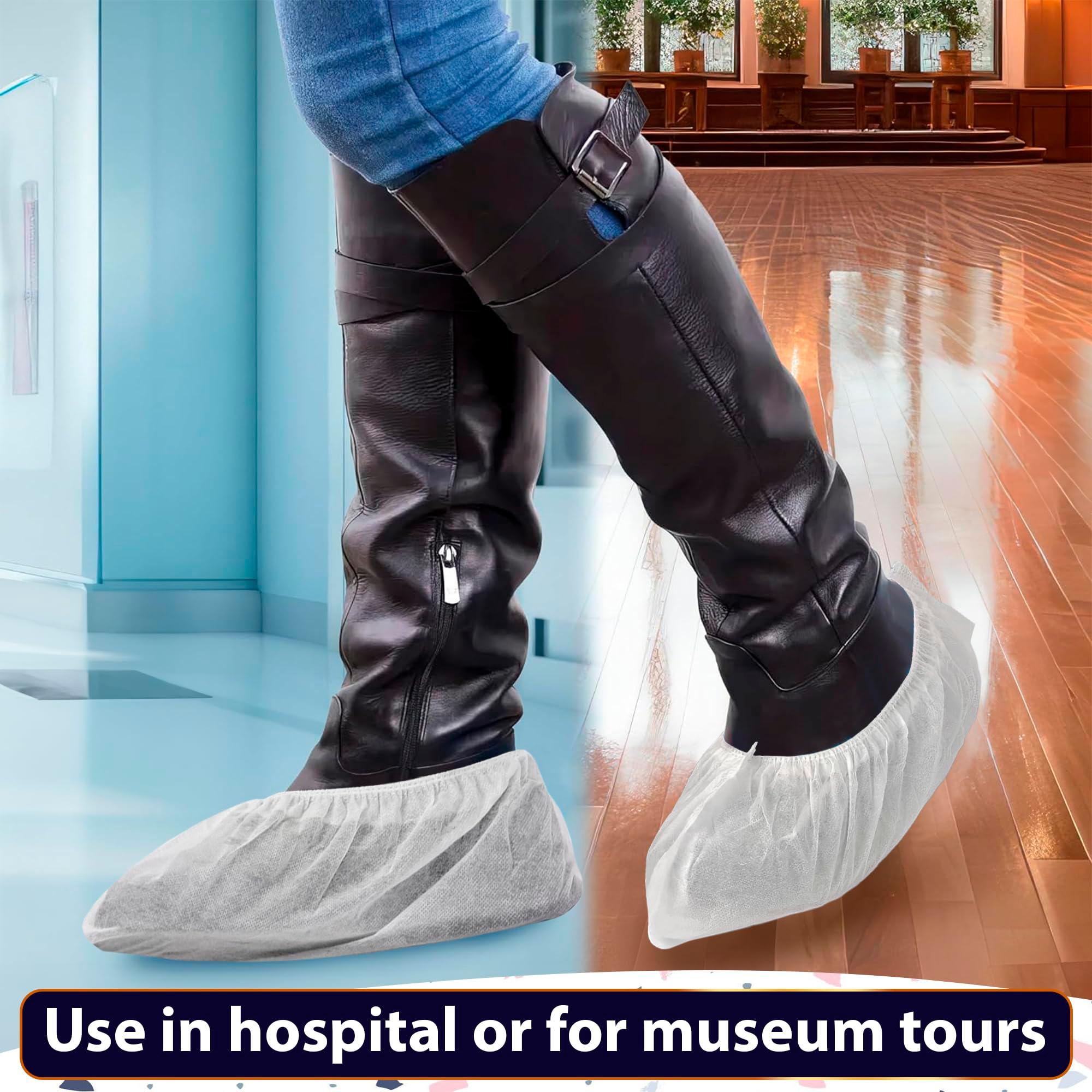 100 Pcs White Shoe Covers Disposable (Bulk Pack of 50 Pairs) – Non-Woven Booties for Shoes Covers, Stretchable Up to 15.7"– Soft & Durable, Fit for Home, Travel, Workplace & Real Estate Shows - Image 6