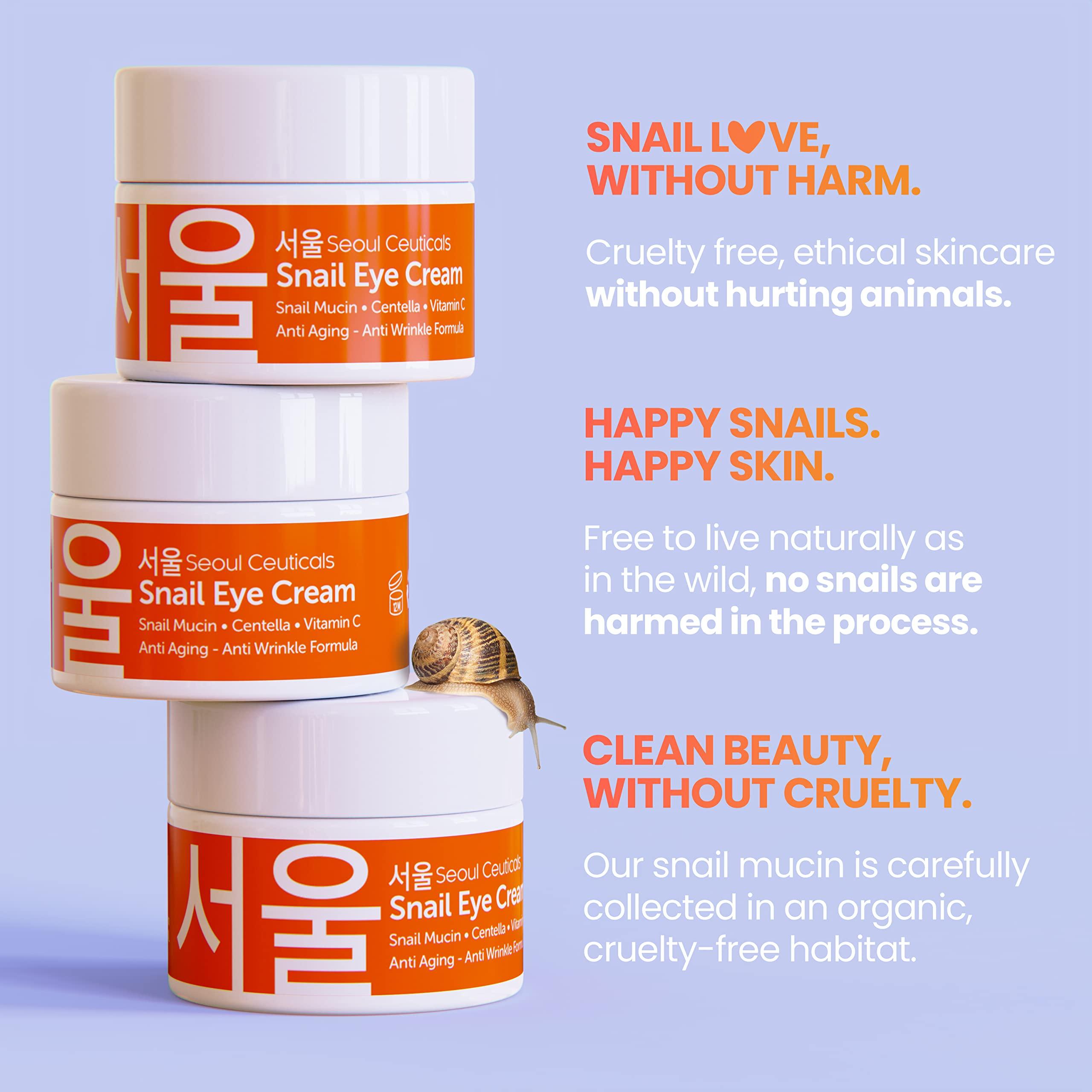 SeoulCeuticals Korean Snail Mucin Eye Cream - 97.5% Snail Filtrate K Beauty Anti Aging Under Eye Anti Wrinkle Eye Treatment Cream 0.5oz - Image 5