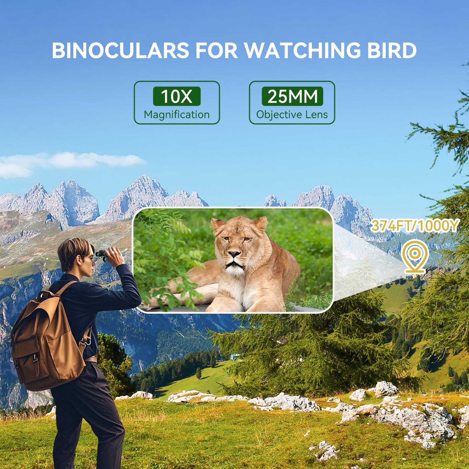 Logisaf Binoculars for Adults and Kids, 10x25 Small Compact Binoculars with Low Light Vision, Easy Focus Hunting for Bird Watching, Waterproof, Hiking Essentials & Travel Companion - Image 4