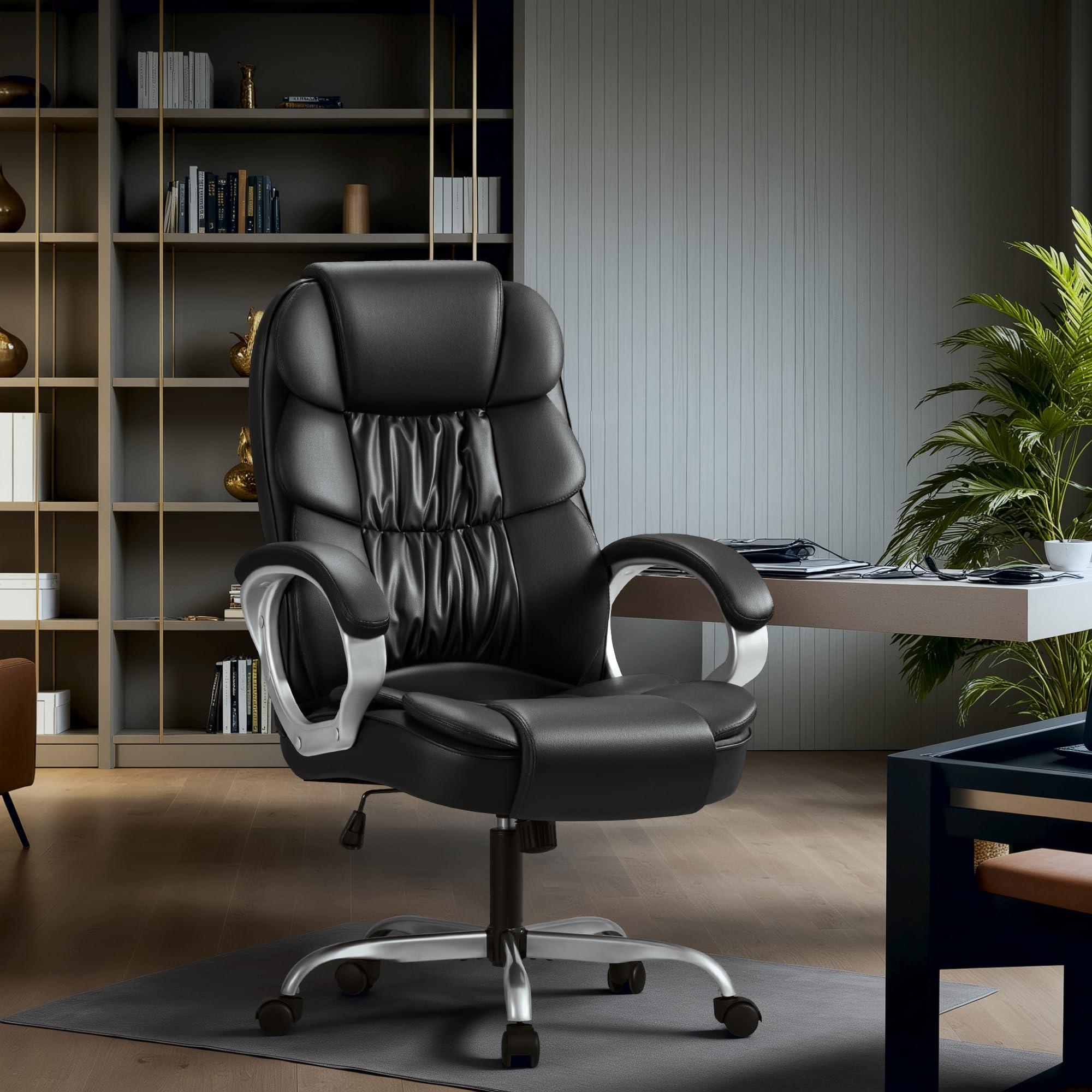 Homall Office Chair High Back Computer Desk Chair, PU Leather Adjustable Height Modern Executive Swivel Task Chair with Padded Armrests and Lumbar Support (Black) - Image 7