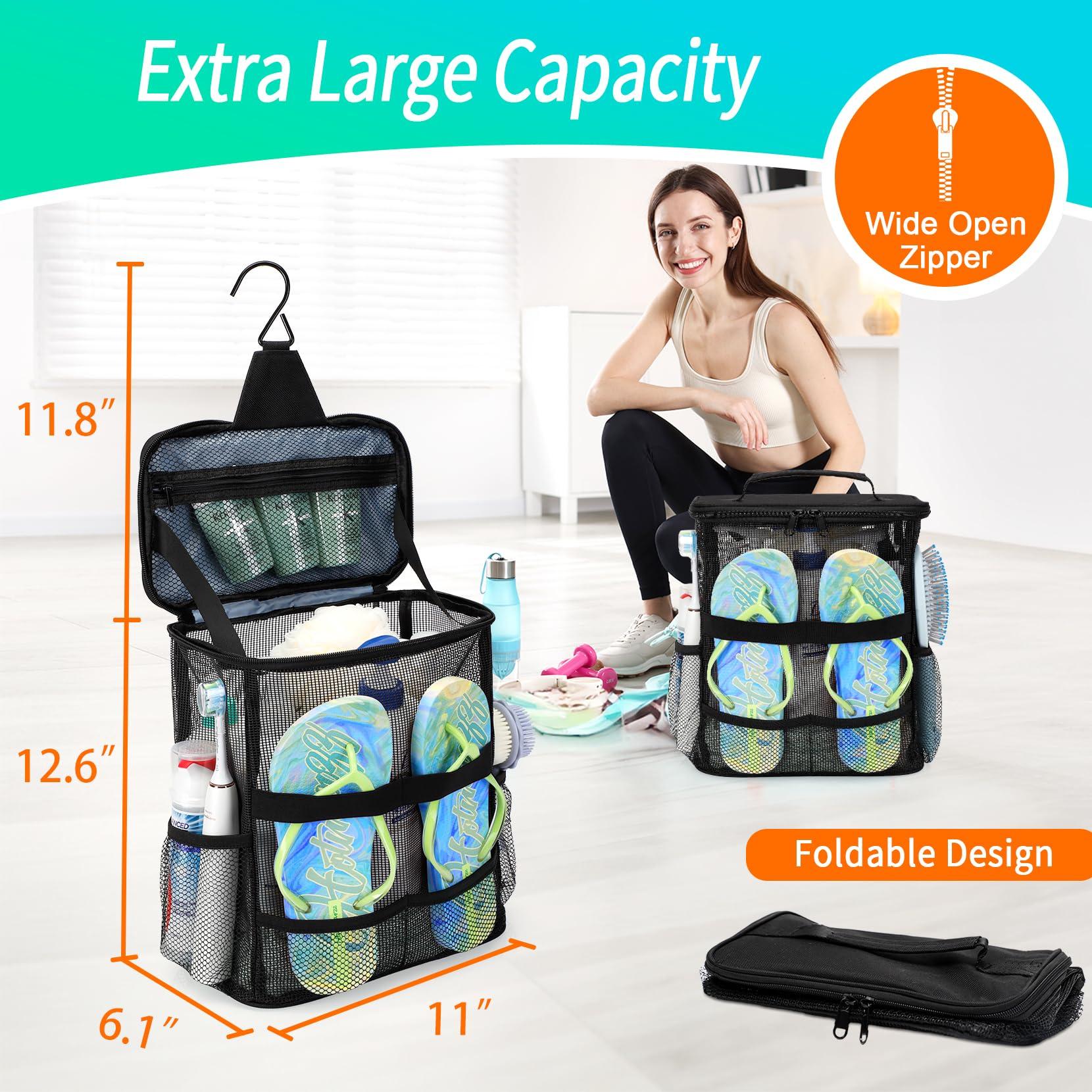 Dorm Room Essentials for Guys Girls Boys, Quick Dry Mesh Shower Caddy Portable, Large Capacity Shower Bag with Hanging Hook, Bathroom, Gym, Swimming, Travel, Beach, Camping, College Student Essentials - Image 2