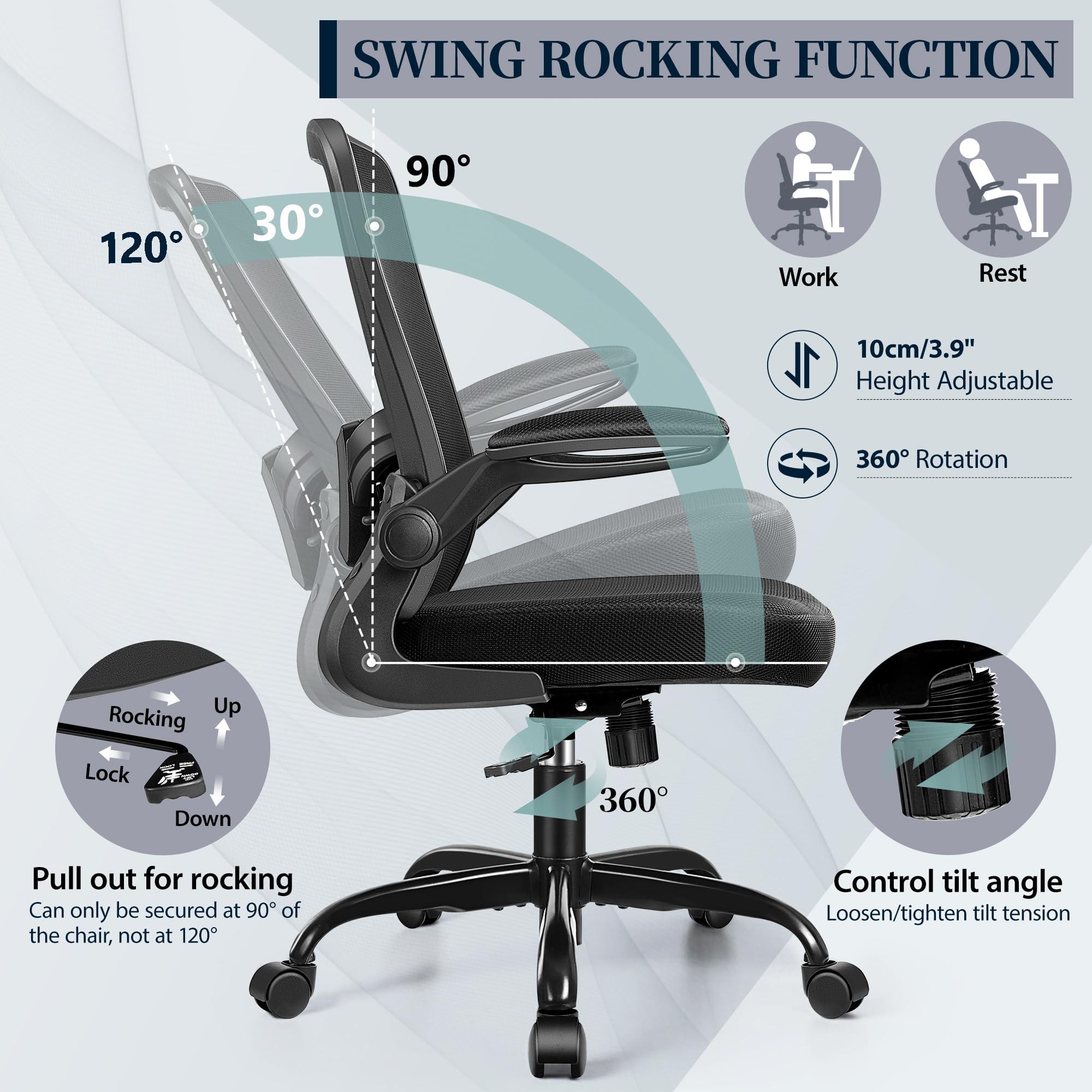 FelixKing Office Chair, Ergonomic Desk Chair with Adjustable Height and Lumbar Support Swivel Lumbar Support Desk Computer Chair with Flip up Armrests for Conference Room (Black) - Image 8