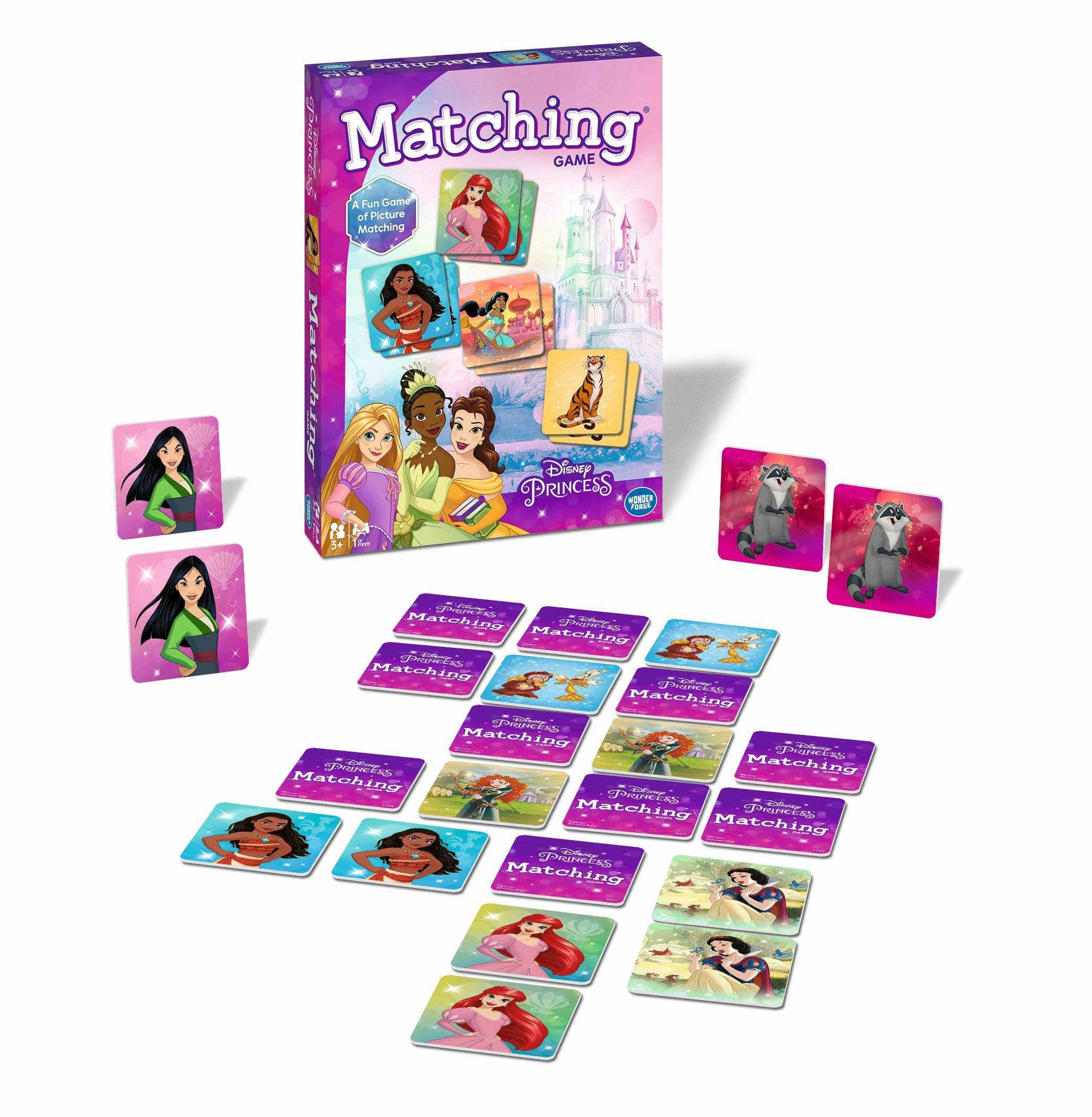 Wonder Forge Disney Princess Matching Game – Fun Memory Game for Kids Ages 3 and Up – Toddler Learning Toy Featuring Belle, Ariel, and Elsa and more Disney Princesses - Packaging May Vary