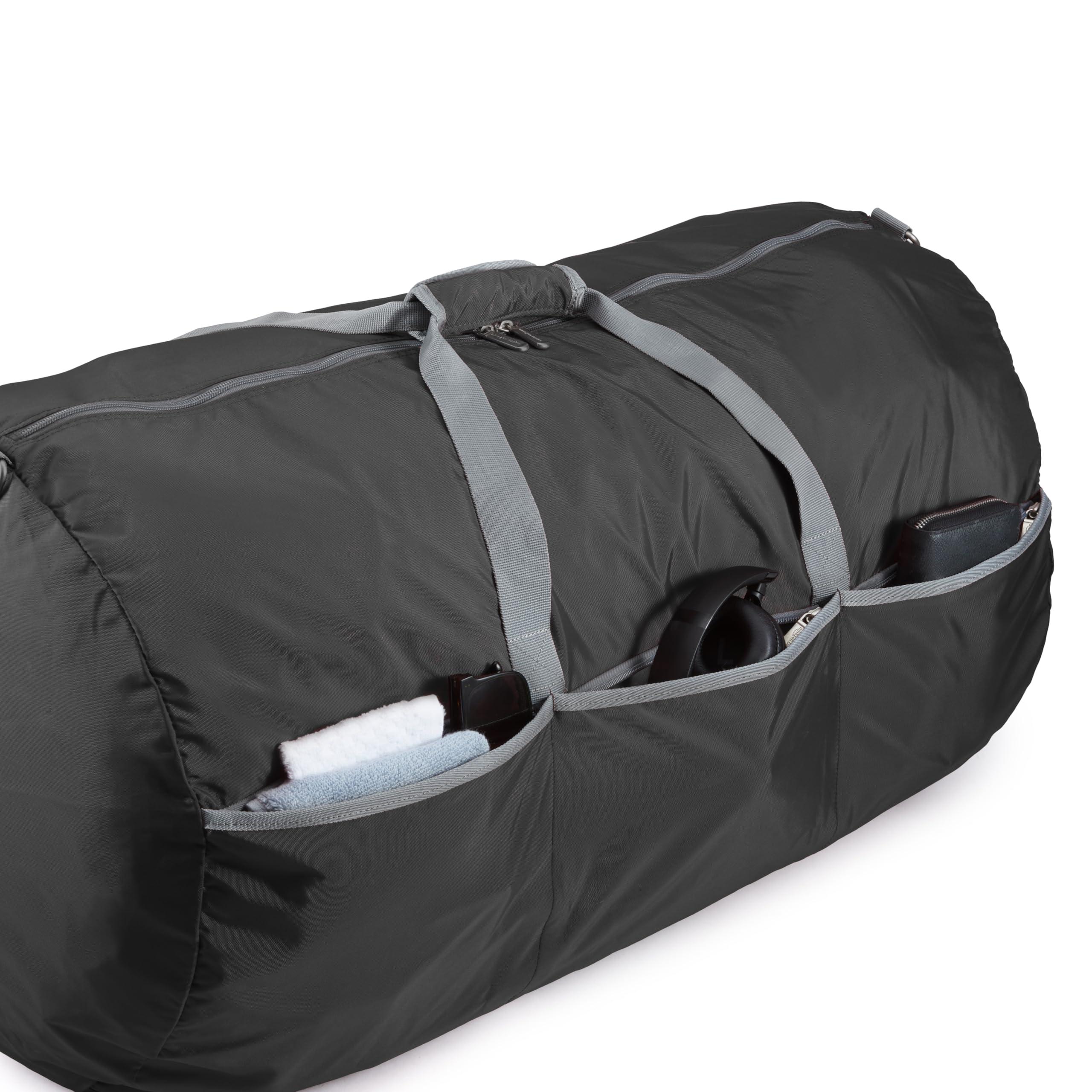Amazon Basics 32" Extra Large Foldable Duffle Bag for Travel & Storage, with Exterior/Interior Zippered Pockets, Lightweight/Durable Nylon Material, 50-LBS Capacity, 9254 Cubic Inch (150L), Black - Image 5