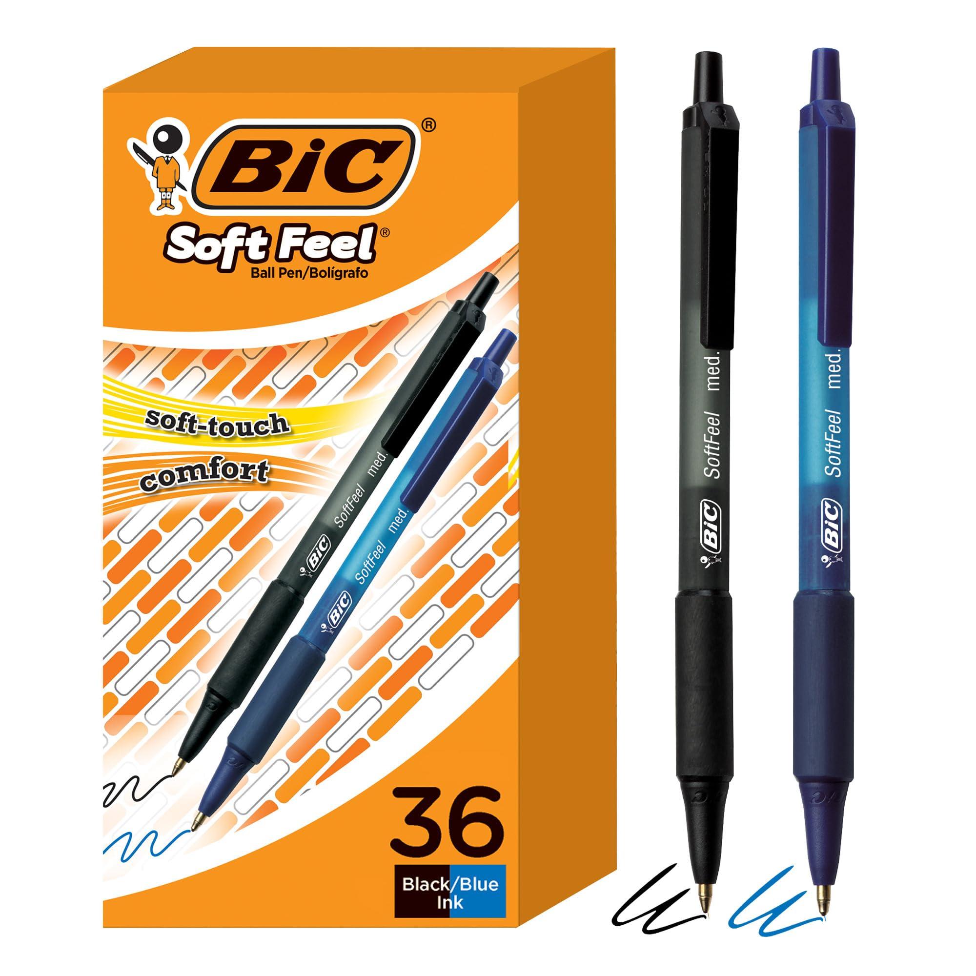 BIC Soft Feel Retractable Ballpoint Pen with 1.0 mm Medium Point and No-Slip Grip, 36-Count in Assorted Ink