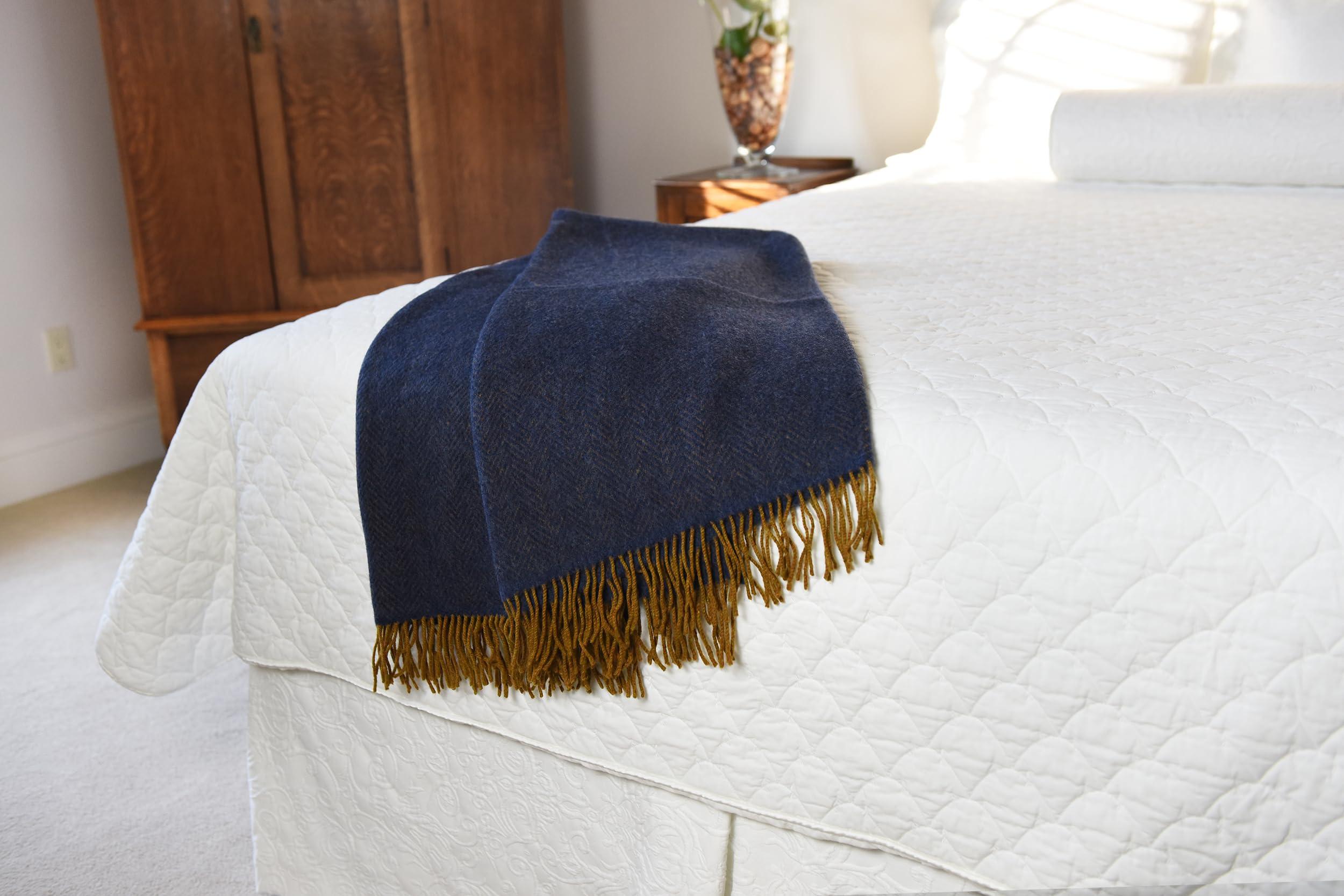 Premium Irish Cashmere & Merino Wool Blend Throw Blanket, 54" x 71 Inches, Soft Warm Feel, Imported from Ireland, Rich Classic Herringbone Pattern, Blue & Gold - Image 8