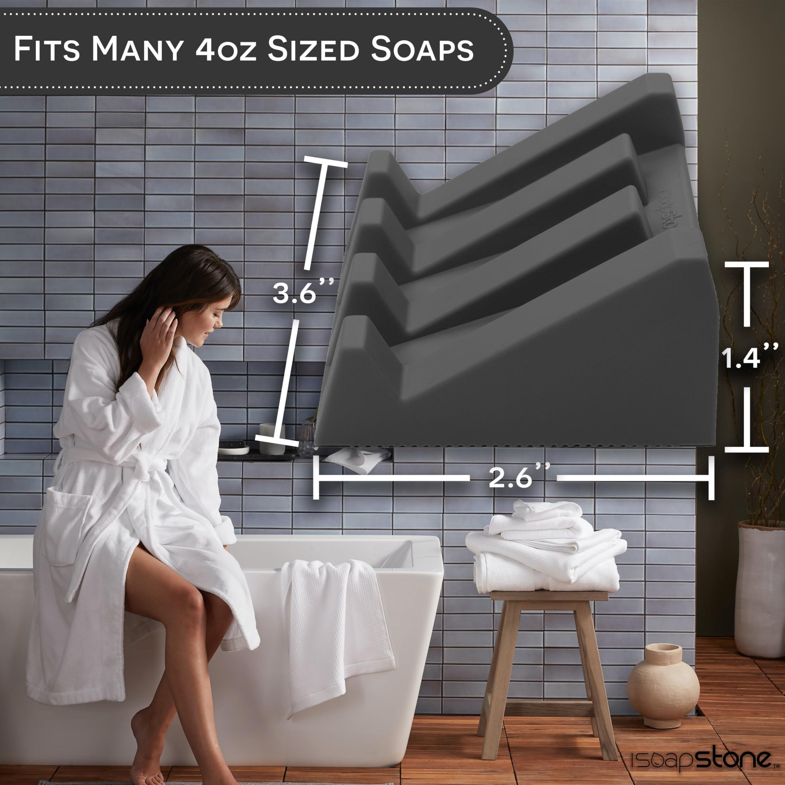 iSoapStone Silicone Soap Dish (USA Patented) Self Draining Bar Soap Holder for Shower Bathroom Sink, Drying Soap Dish Tray Kitchen Sponge Holder Easy Cleaning Soap Saver Mat (Dark Grey, 2) - Image 2