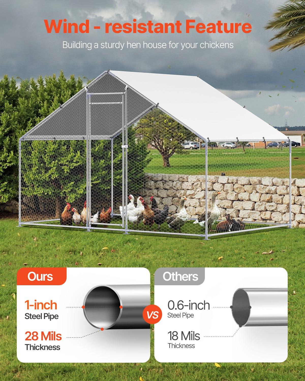 VEVOR Large Metal Chicken Coop with Run, Walkin Chicken Coop for Yard with Waterproof Cover, 6.5 x 9.8 x 6.5 ft, Spire Roof Large Poultry Cage for Hen House, Duck Coop and Rabbit Run - Image 5