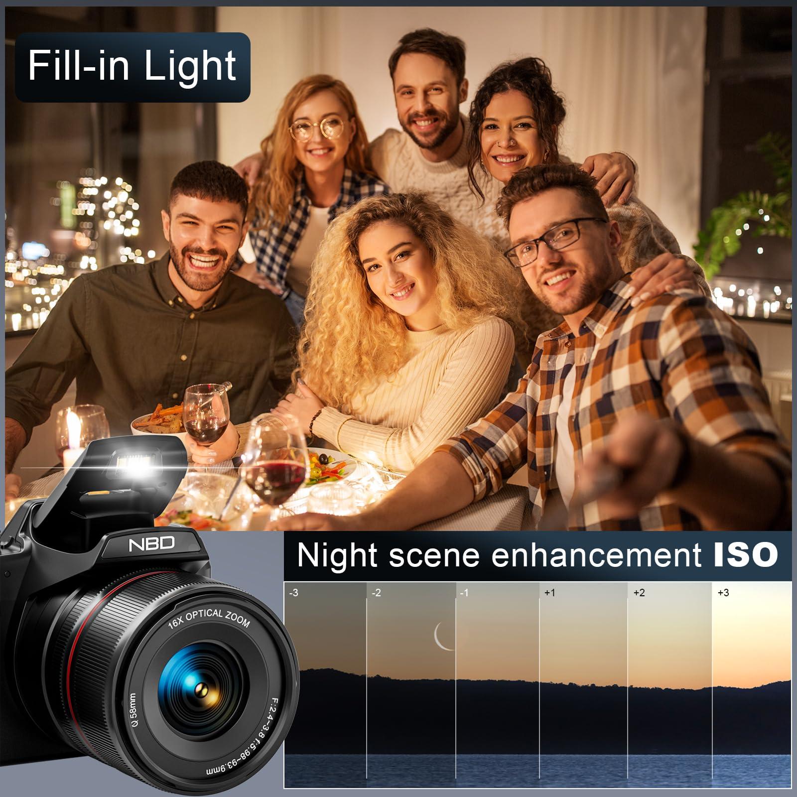 64MP Digital Cameras for Photography, 16X Optical Zoom 5K Cameras with WiFi & App Control, Vlogging for YouTube with 180°Flipable Screen, Auto Focus,2 Batteries,58mm UV Lens and 32GB Card（Black） - Image 5