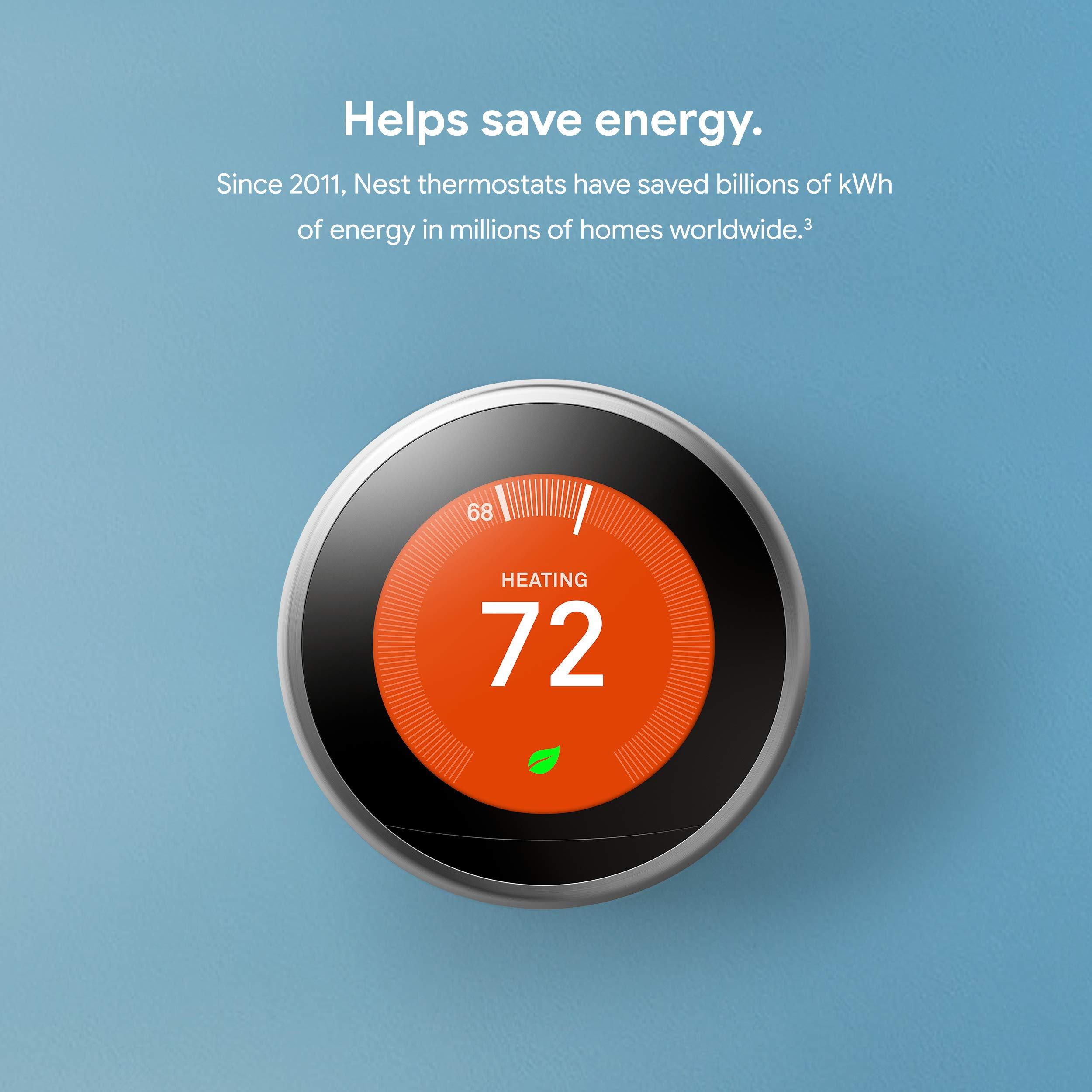 Google Nest Learning Thermostat - 3rd Gen (2015) - Programmable Smart Thermostat for Home - Works with Alexa - Stainless Steel - Image 4