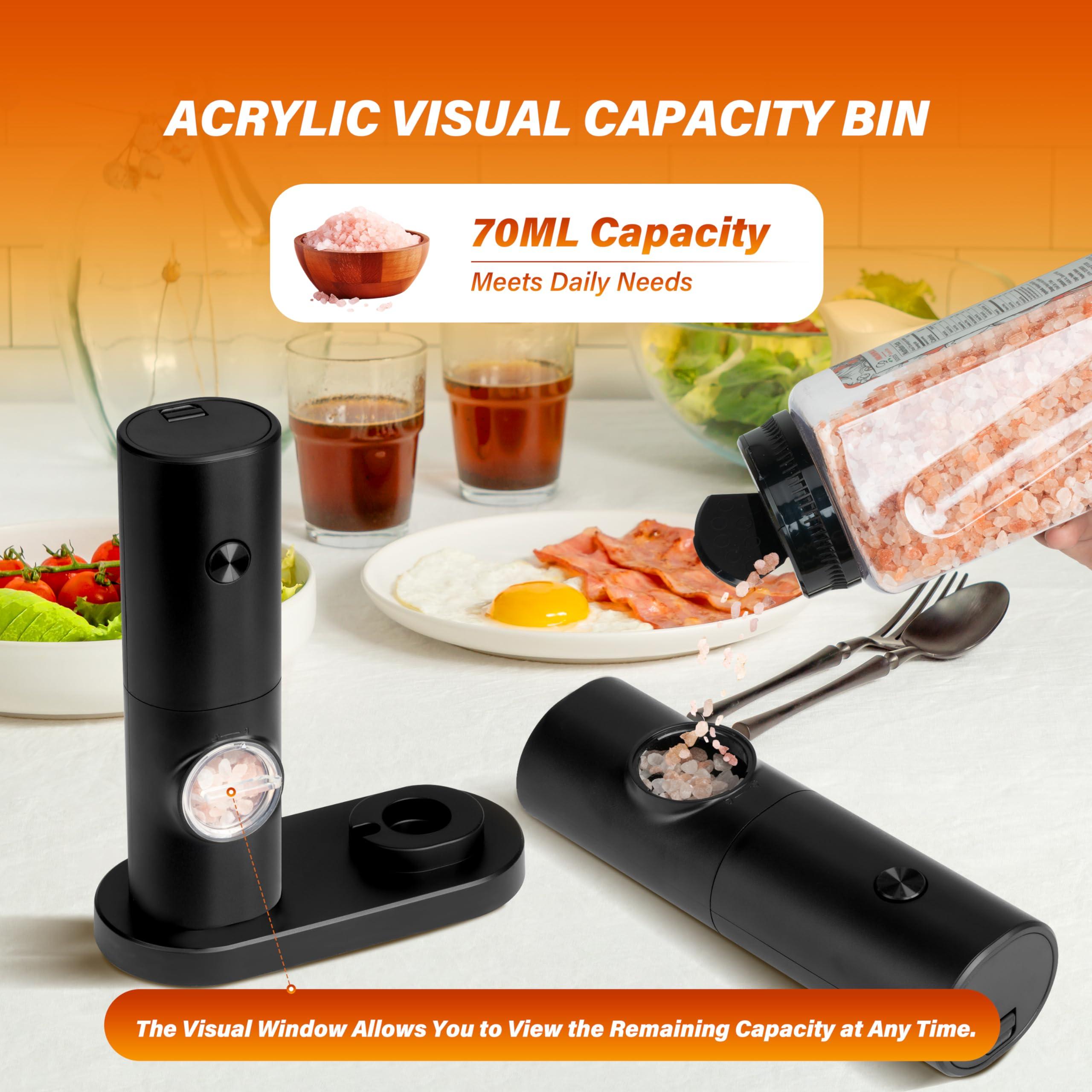 Electric Salt and Pepper Grinder Set (2 Pack), One Hand Adjustable Coarseness, Battery Powered with Stand, Seasoning Tools for Kitchen BBQ - Image 6