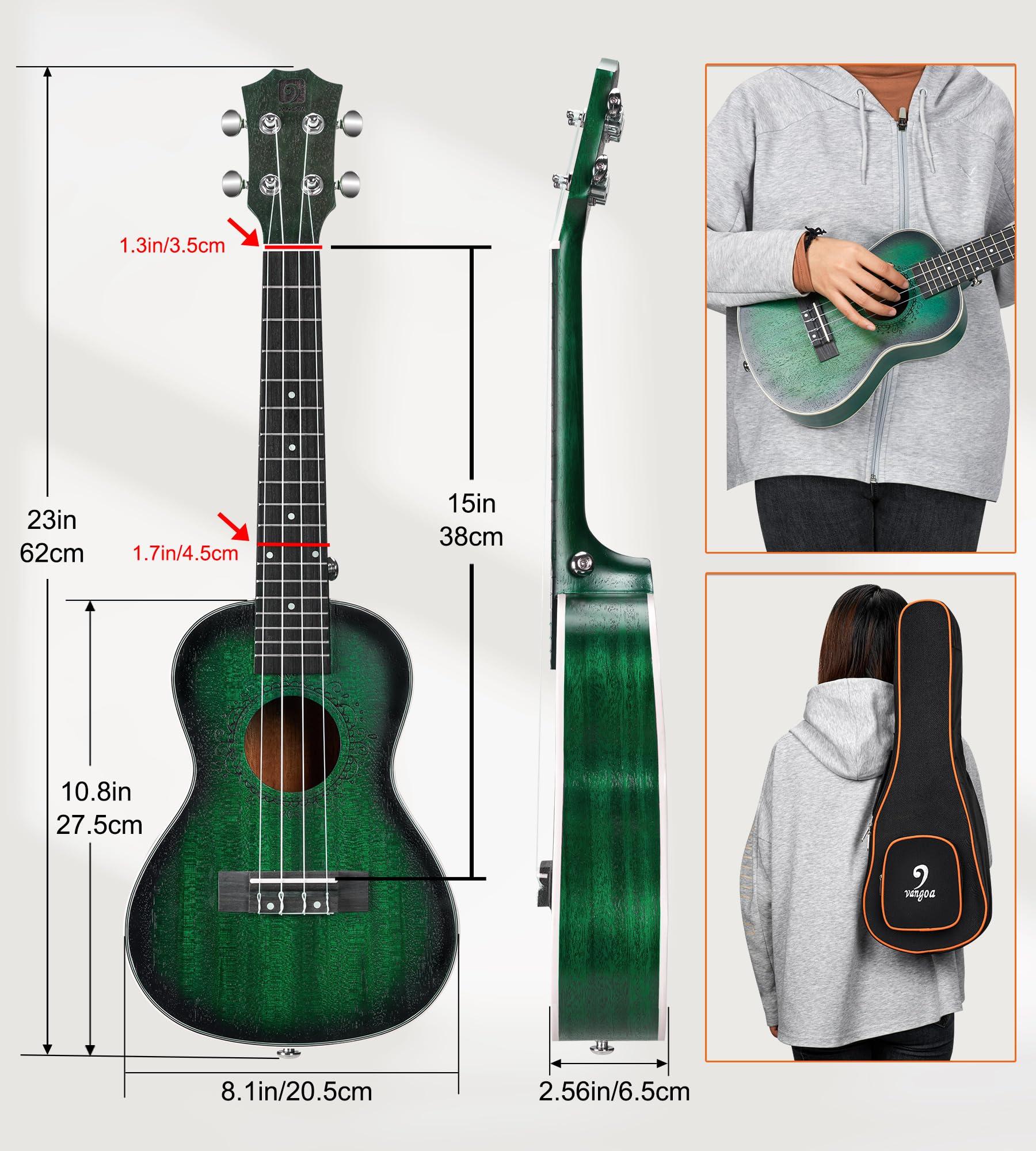 Vangoa Concert Ukulele Professional 23 Inch Mahogany Ukelele for Adults Beginners Students Kids, Ukele Bundle Hawaiian Wood Uke, Four String Uke Starter Kit, Green - Image 7