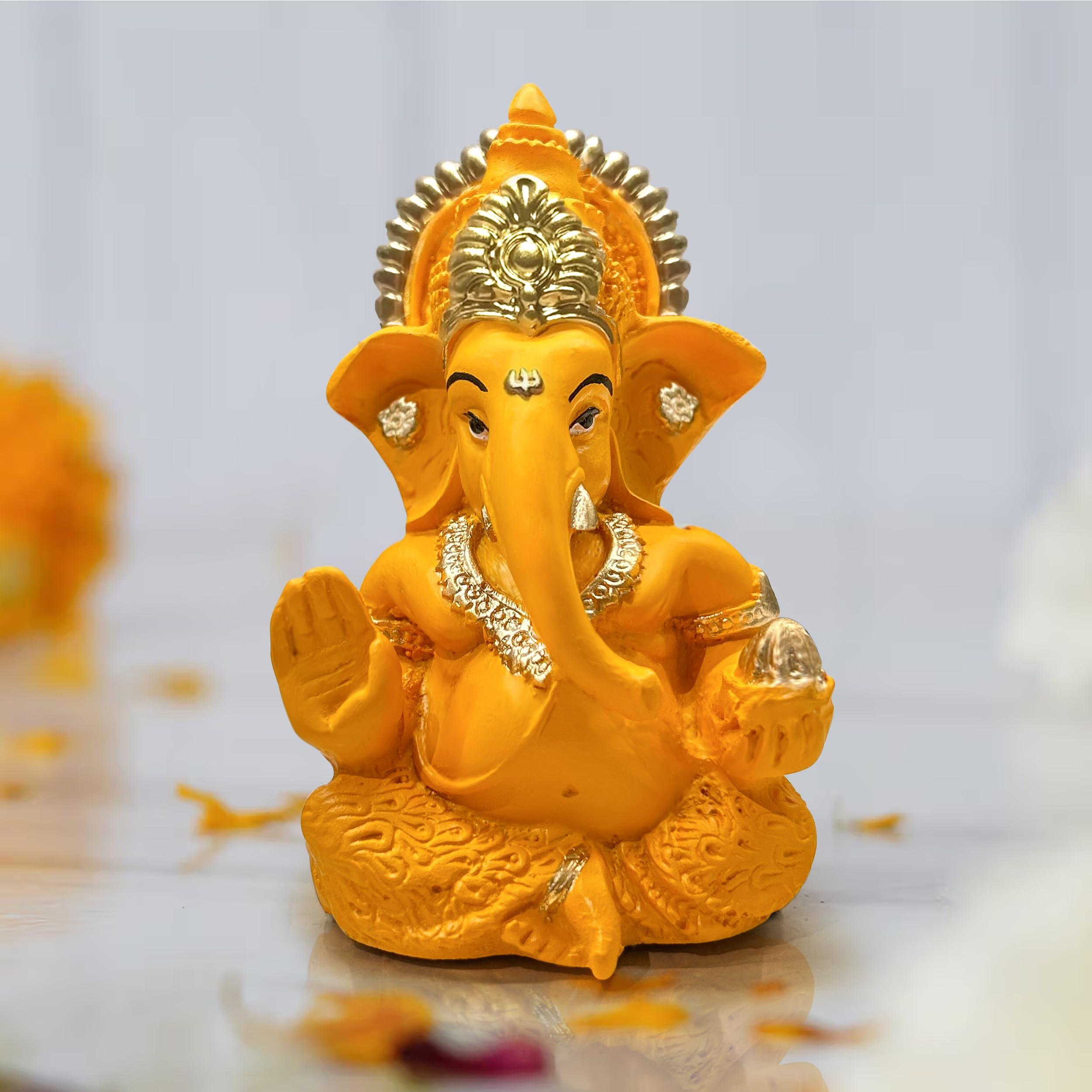 TIED RIBBONS Ganesh Statue for Car Dashboard | Resin, 3 Inch | Ganesha Statue for Home, Office, Desk, Pooja | Baby Ganesha Statues | Indian Decorations for Pooja Mandir Temple | Indian Return Gifts