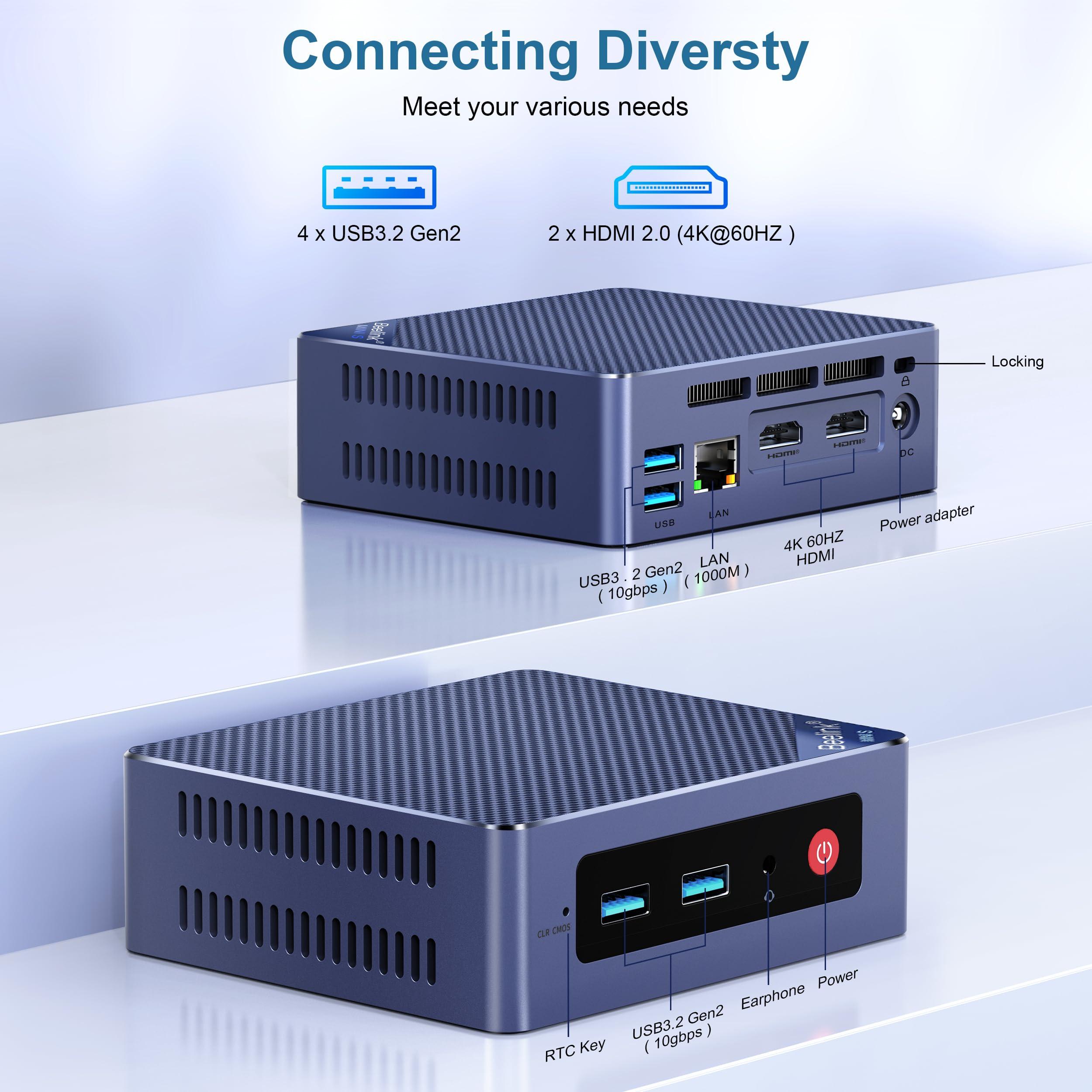 Beelink Mini PC, Mini S12 Pro Intel 12th N100(Up to 3.4GHz), 16GB DDR4 500GB M.2 SSD, Desktop Computers Support 4K Dual HDMI Display/WiFi6/BT5.2/USB3.2/1000Mbps LAN/WOL Home/Office - Image 7