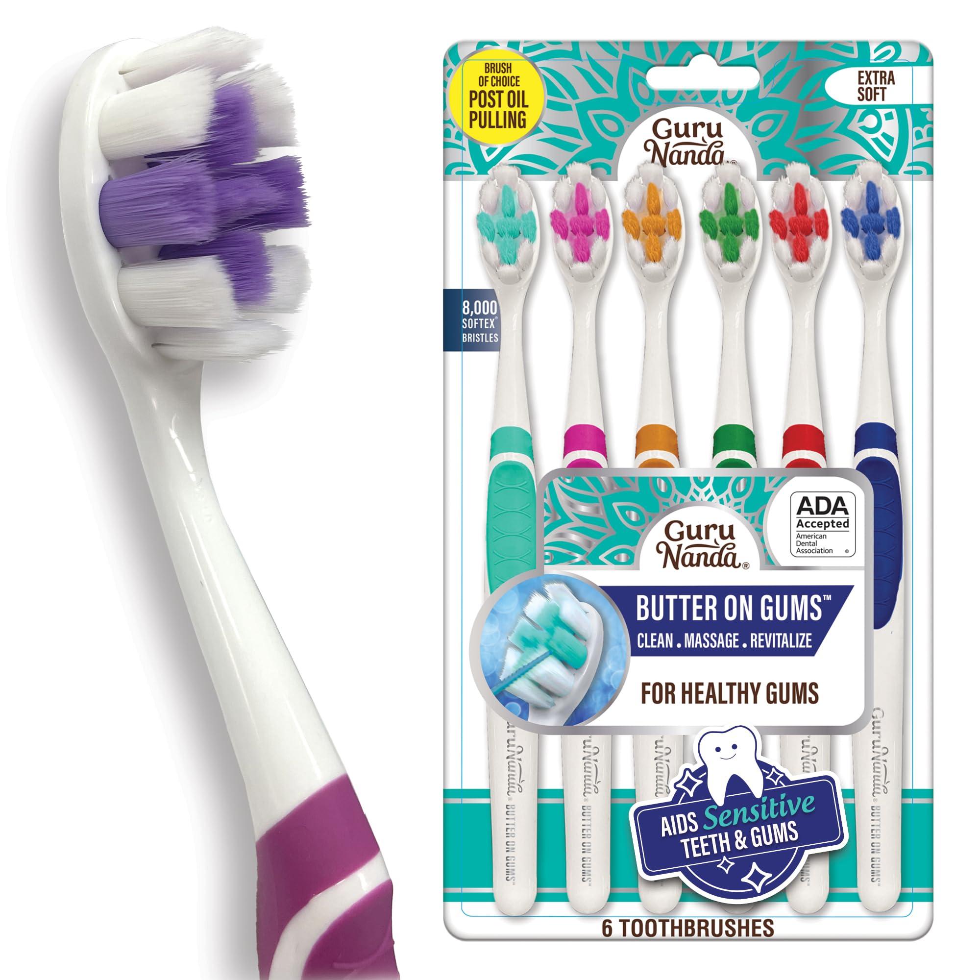 GuruNanda Butter On Gums Toothbrush, ADA Accepted, With 8000+ Ultra Soft Softex Bristles for Sensitive & Receding Gums, Perfect for Whiter Teeth, 6 Ct