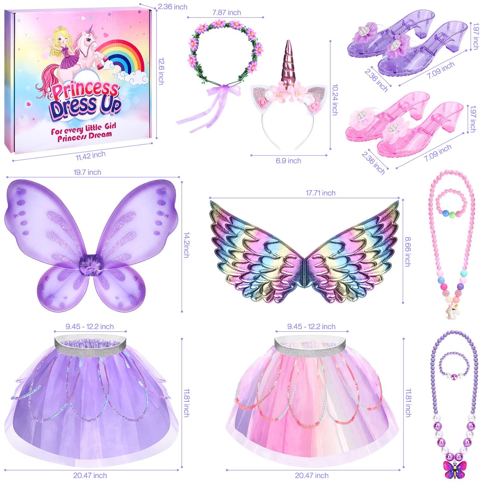 Unicorn & Flower Princess Dress Up Clothes Set for Girls - Tutu, Wings, Shoes, Jewelry, Headband & Play Toys Gift Set for Toddlers - Image 2