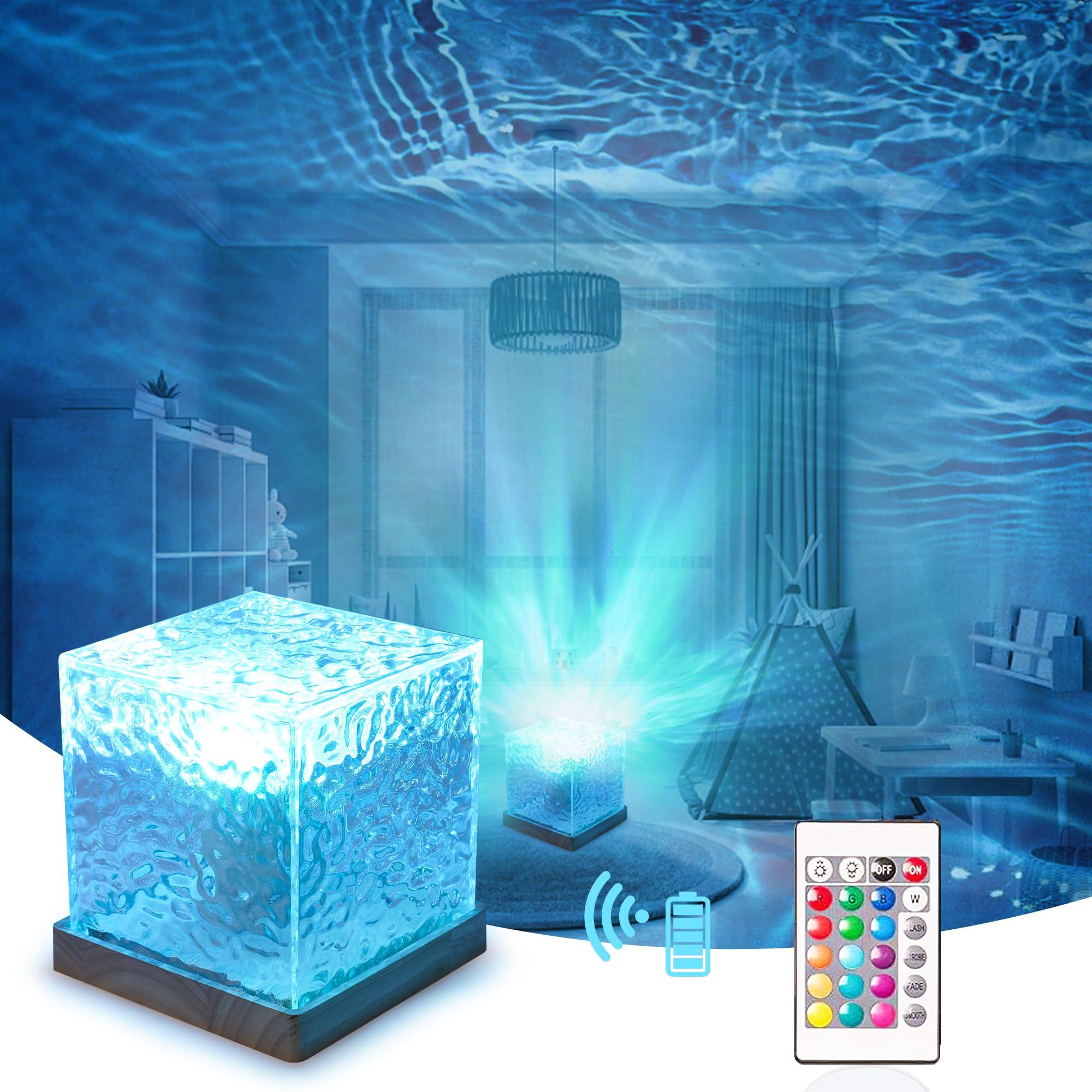 RICHMYC Ocean Wave Projector Light, 16 Colors Gradual Rotating Water Lamp with Remote Control, Beach Decor Sea Themed Northern Lights Projector for Office Bedroom Bar Restaurant