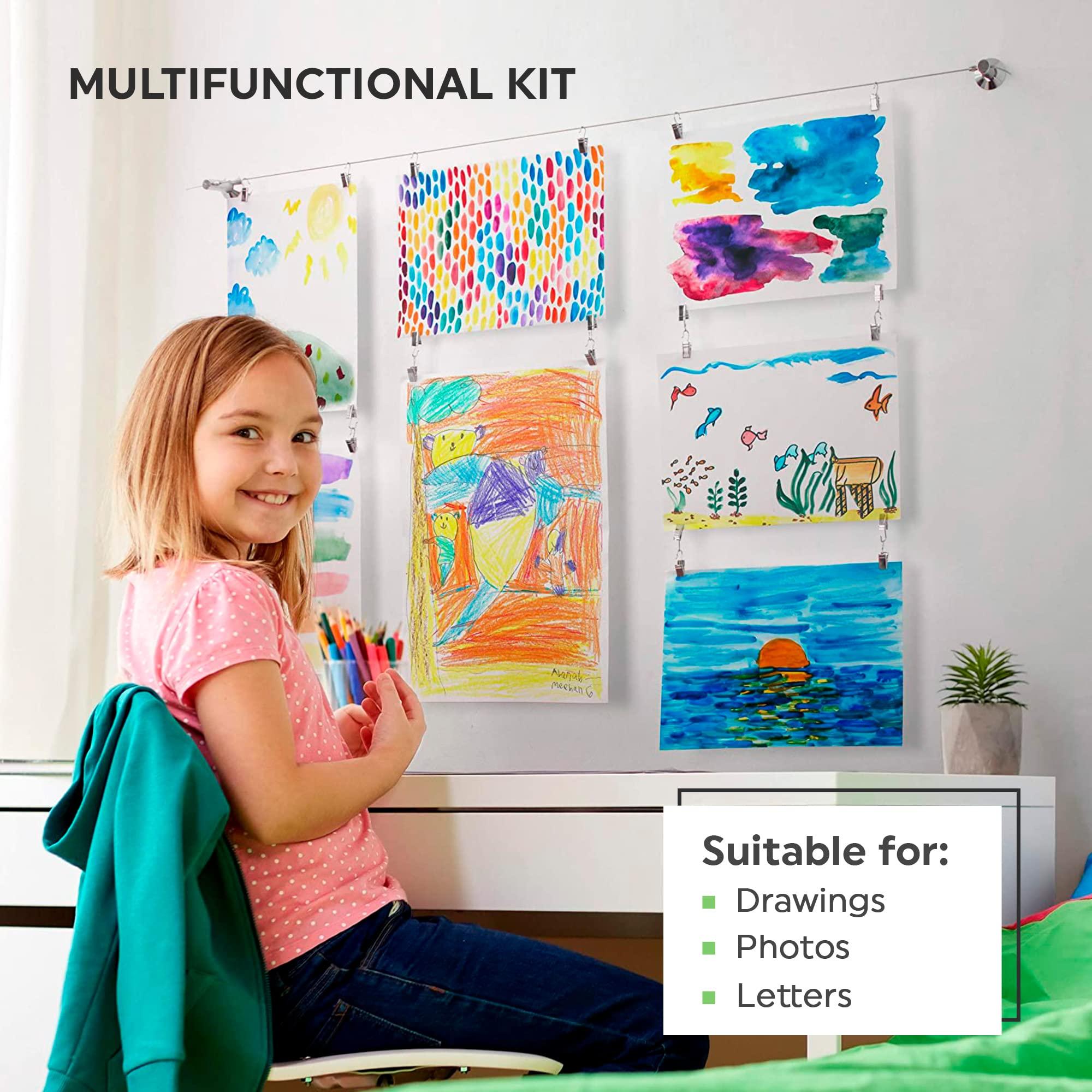 Art Display for Kids Artwork - 10ft Alloy Steel Wire with 48 Clips | Willow & Eva - Image 2