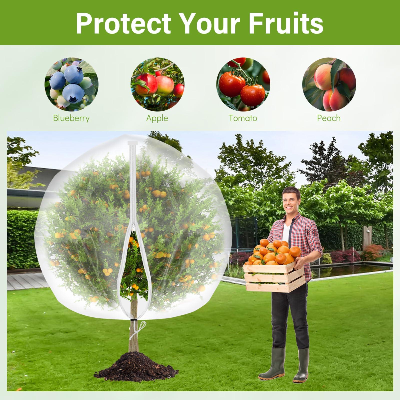 2 Pack Fruit Tree Netting Cover with Zipper and Drawstring, 6.6 x 6.6 Ft Bird Mesh Netting Barrier for Blueberry Bushes, Garden Plant Net Tree Protection Netting Cover for Apple Vegetables Fruits - Image 7