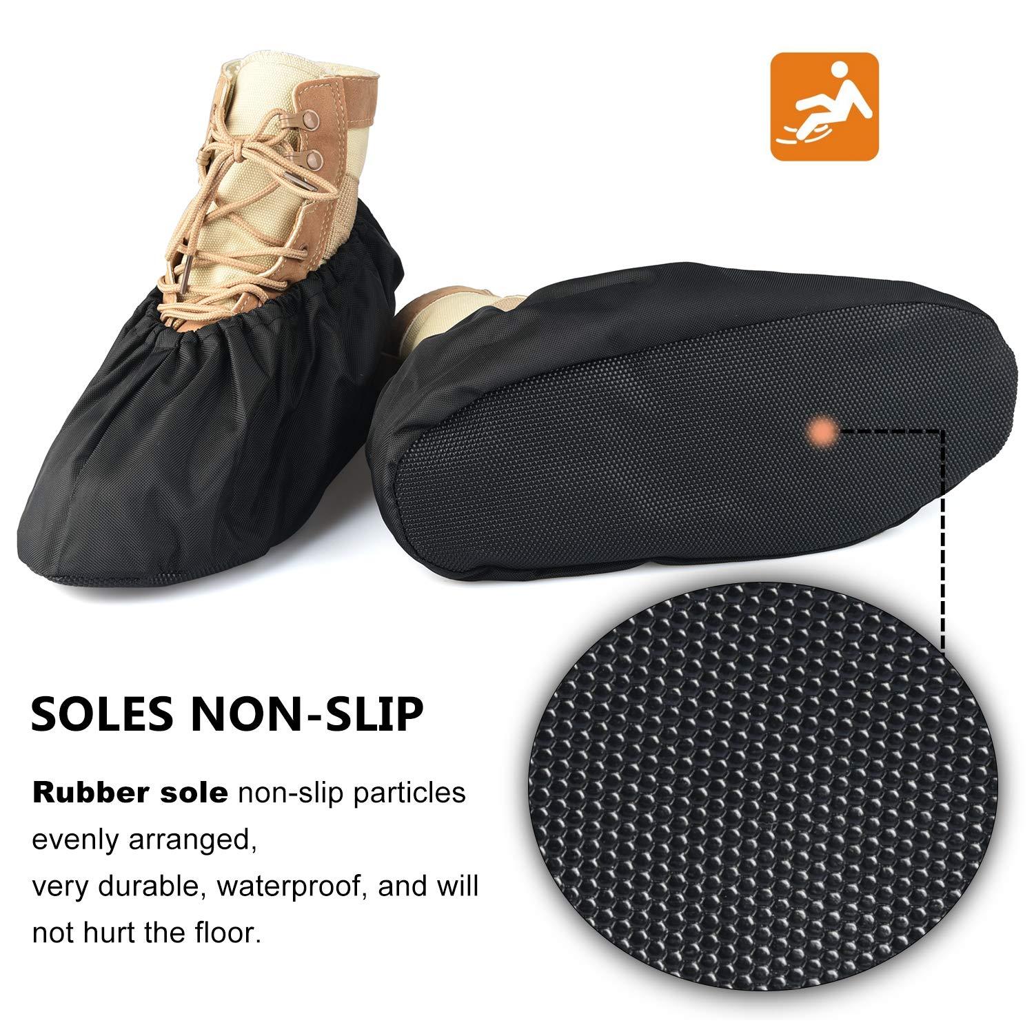 PlasMaller 5 Pairs Black Non Slip Washable Reusable Shoe Covers For Household Thickened Boot Covers, XL - Image 5